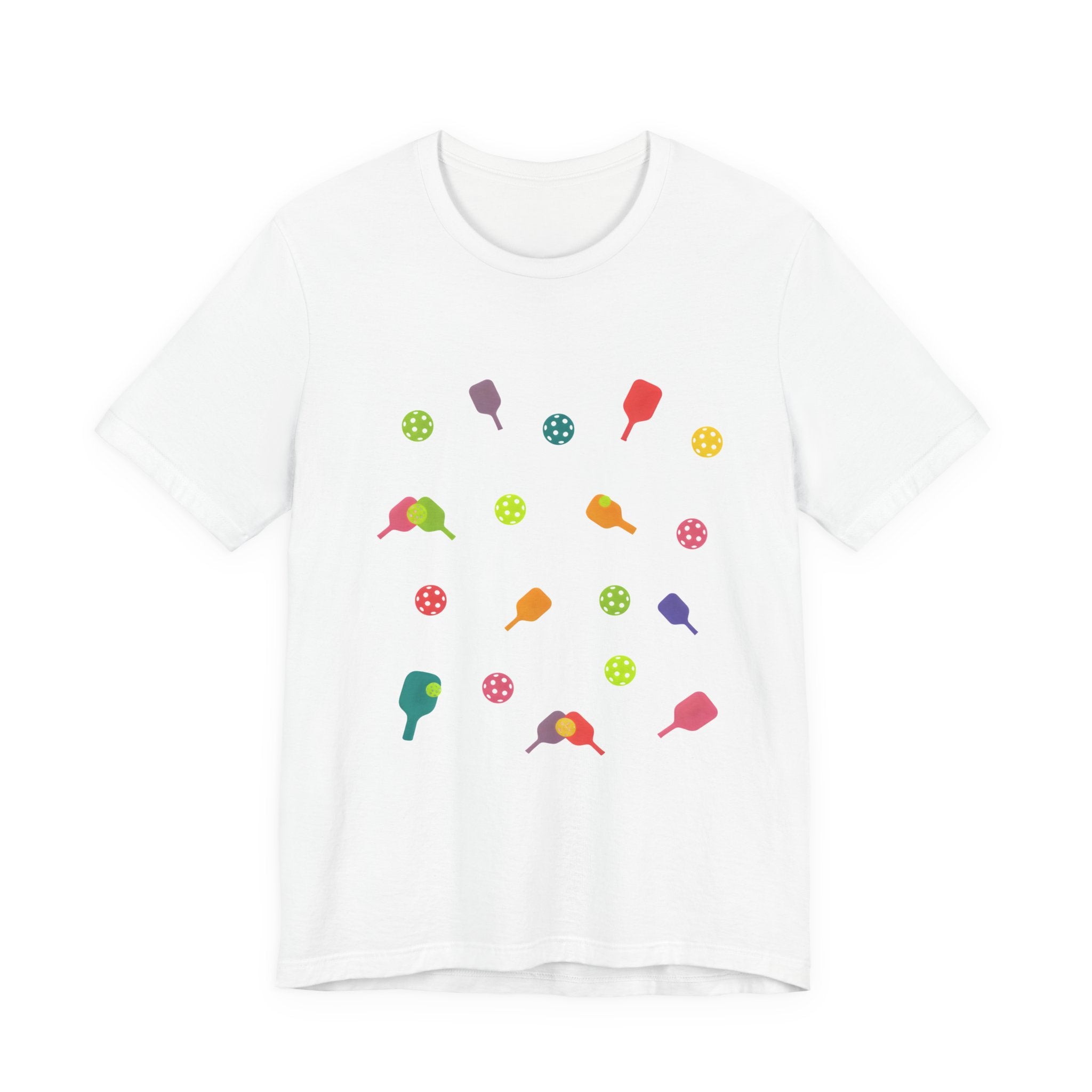 Pickleball Pattern Tee — Colorful Paddle & Ball Graphic T-Shirt