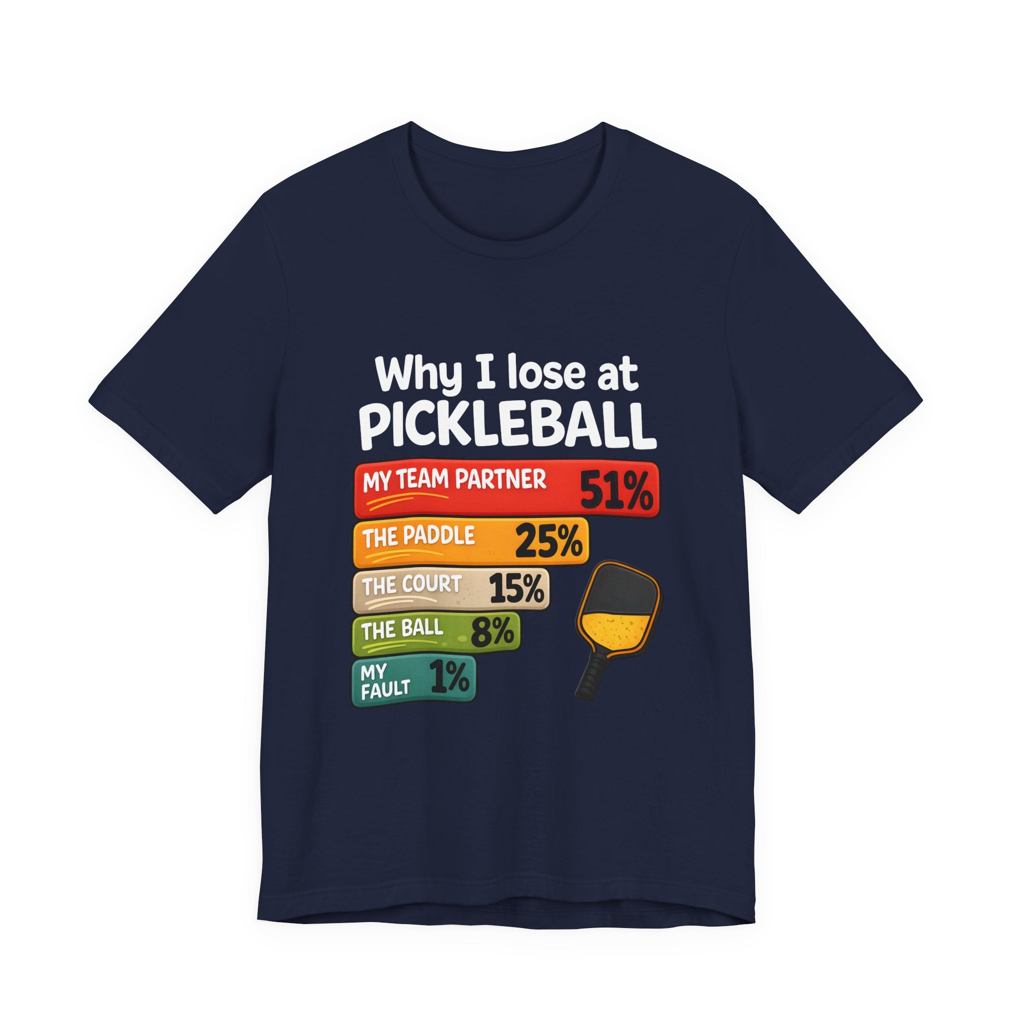 Pickleball Funny Tee — "Why I Lose at Pickleball" Pie Chart Shirt