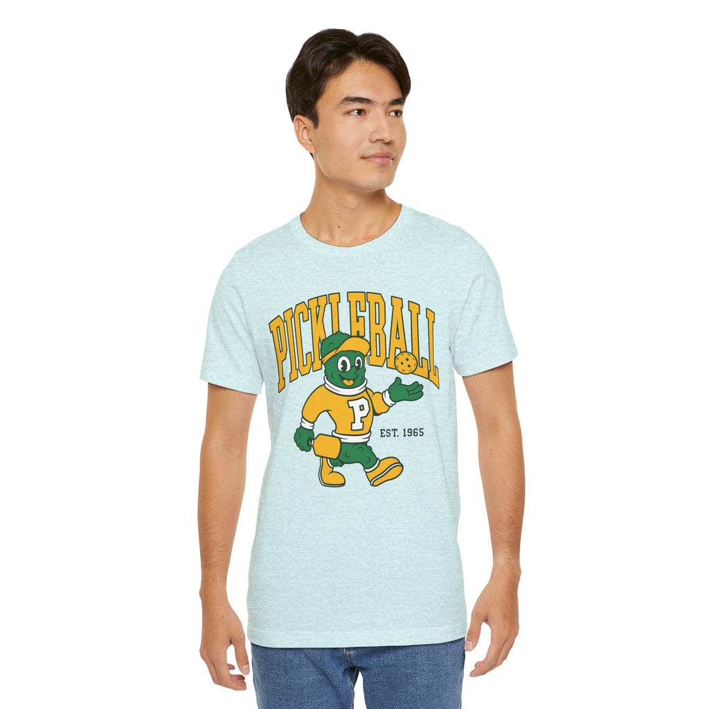 Pickleball Mascot T‑Shirt – Vintage Green & Gold “PICKLEBALL” Graphic (Est. 1965)