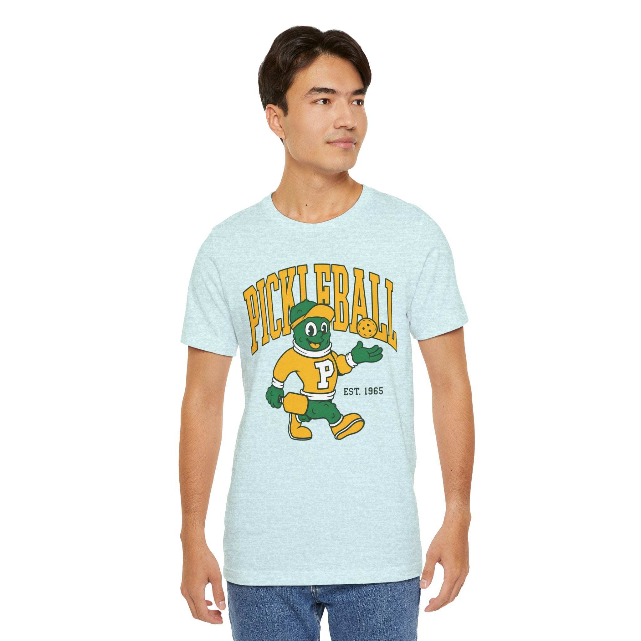 Pickleball Mascot T‑Shirt – Vintage Green & Gold “PICKLEBALL” Graphic (Est. 1965)