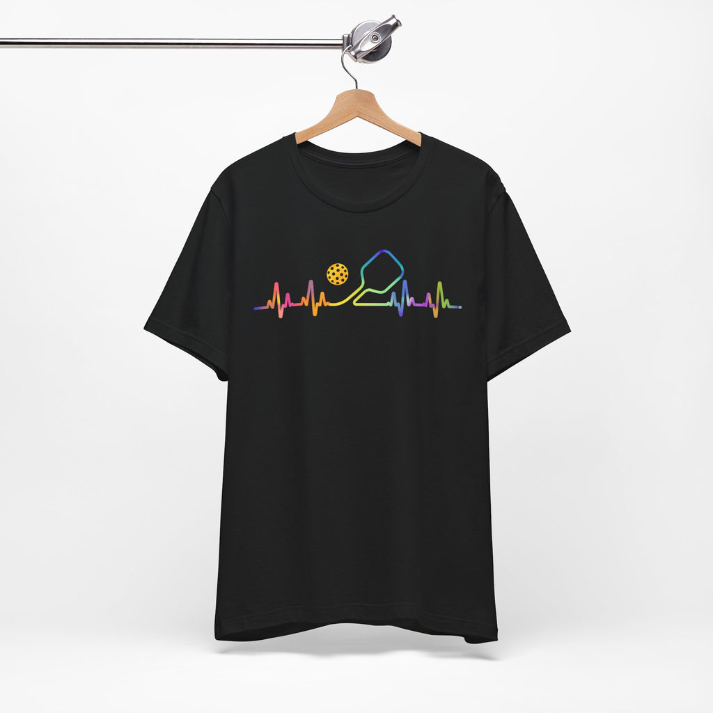 Ping Pong Heartbeat T-Shirt — Rainbow Table Tennis Paddle & Ball Tee