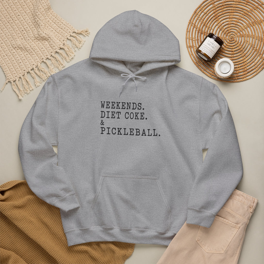 Pickleball Hoodie - "Weekends. Diet Coke. & Pickleball." Cozy White Pullover