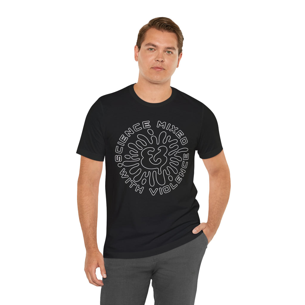 Science & Violence Graphic Tee — Retro Psychedelic Badge T‑Shirt