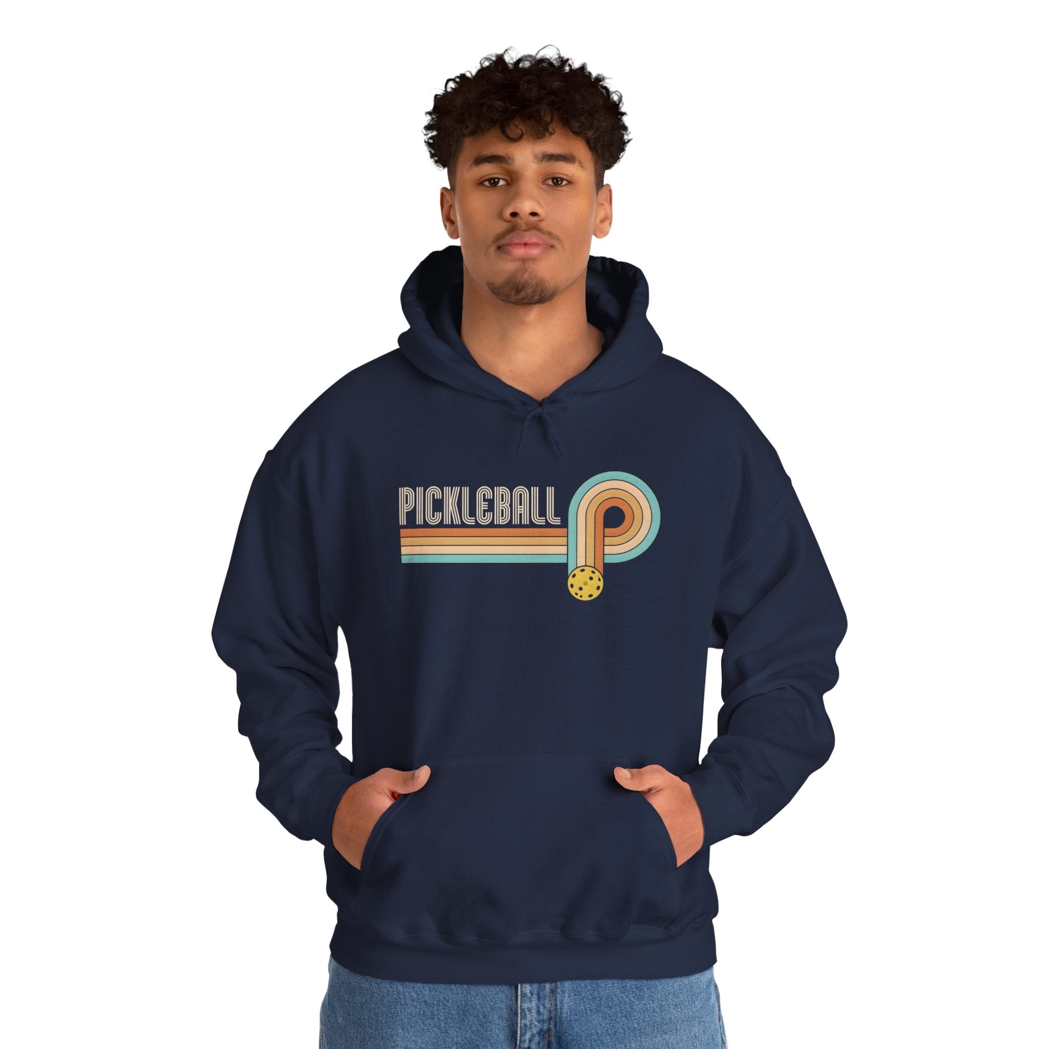 Retro Pickleball Hoodie – Vintage Stripes & Paddle Logo