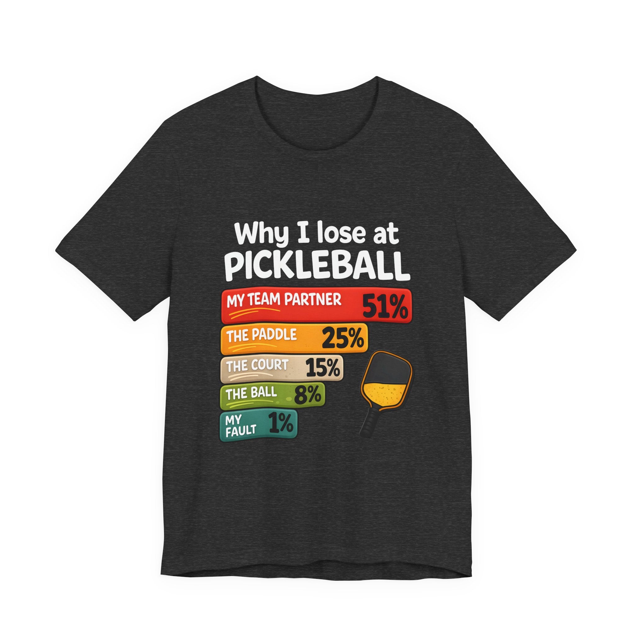 Pickleball Funny Tee — "Why I Lose at Pickleball" Pie Chart Shirt