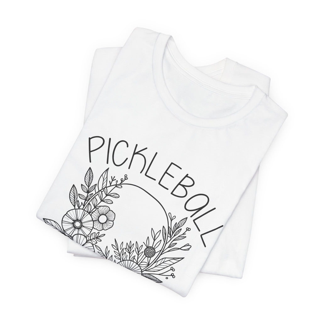 Pickleball Floral Tee — Women's/Unisex Pickleball Shirt with Hand-Drawn Paddle & Flowers