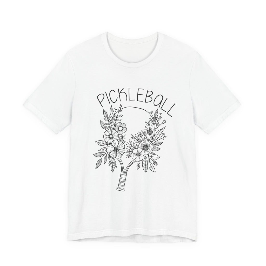 Pickleball Floral Tee — Women's/Unisex Pickleball Shirt with Hand-Drawn Paddle & Flowers