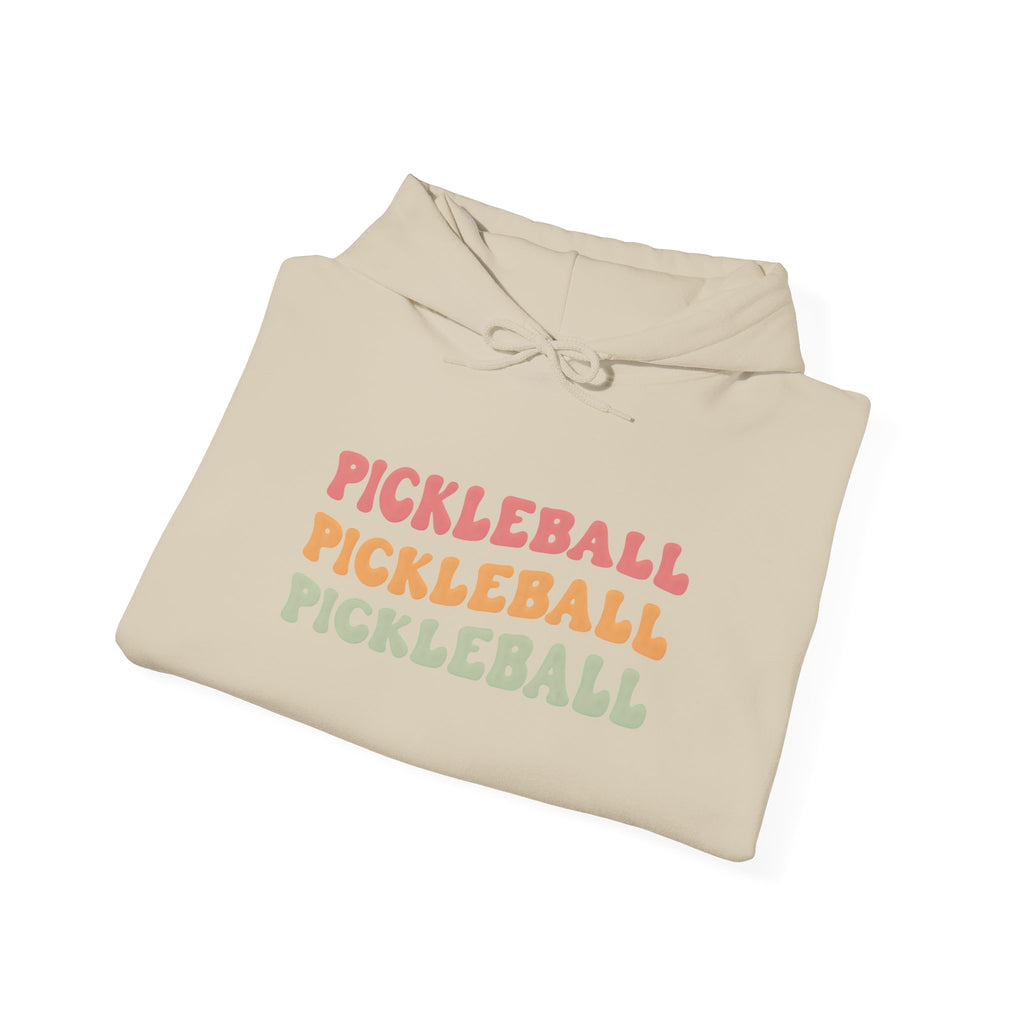 Pickleball Retro Text Hoodie — Repeated Pastel 'PICKLEBALL' Design
