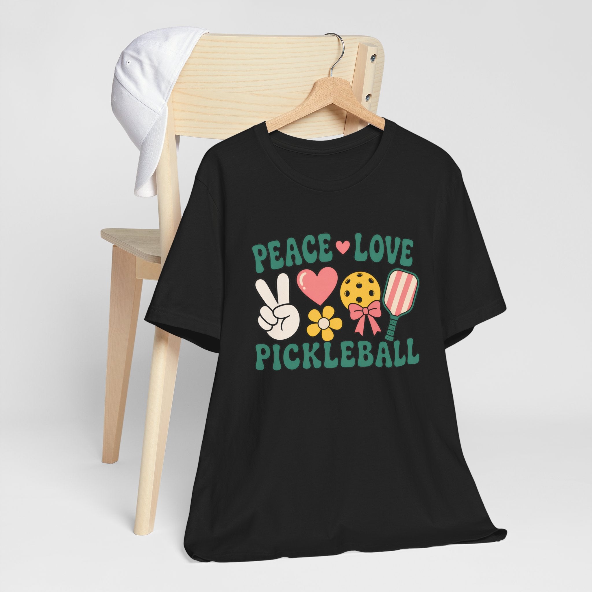 Pickleball Peace & Love T-Shirt – Cute Retro Paddle Design