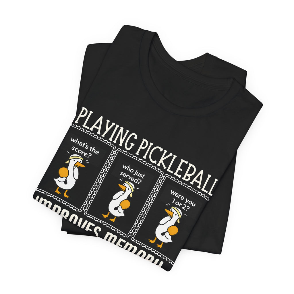 Pickleball Tee — "Playing Pickleball Improves Memory" Funny Penguin Graphic Shirt