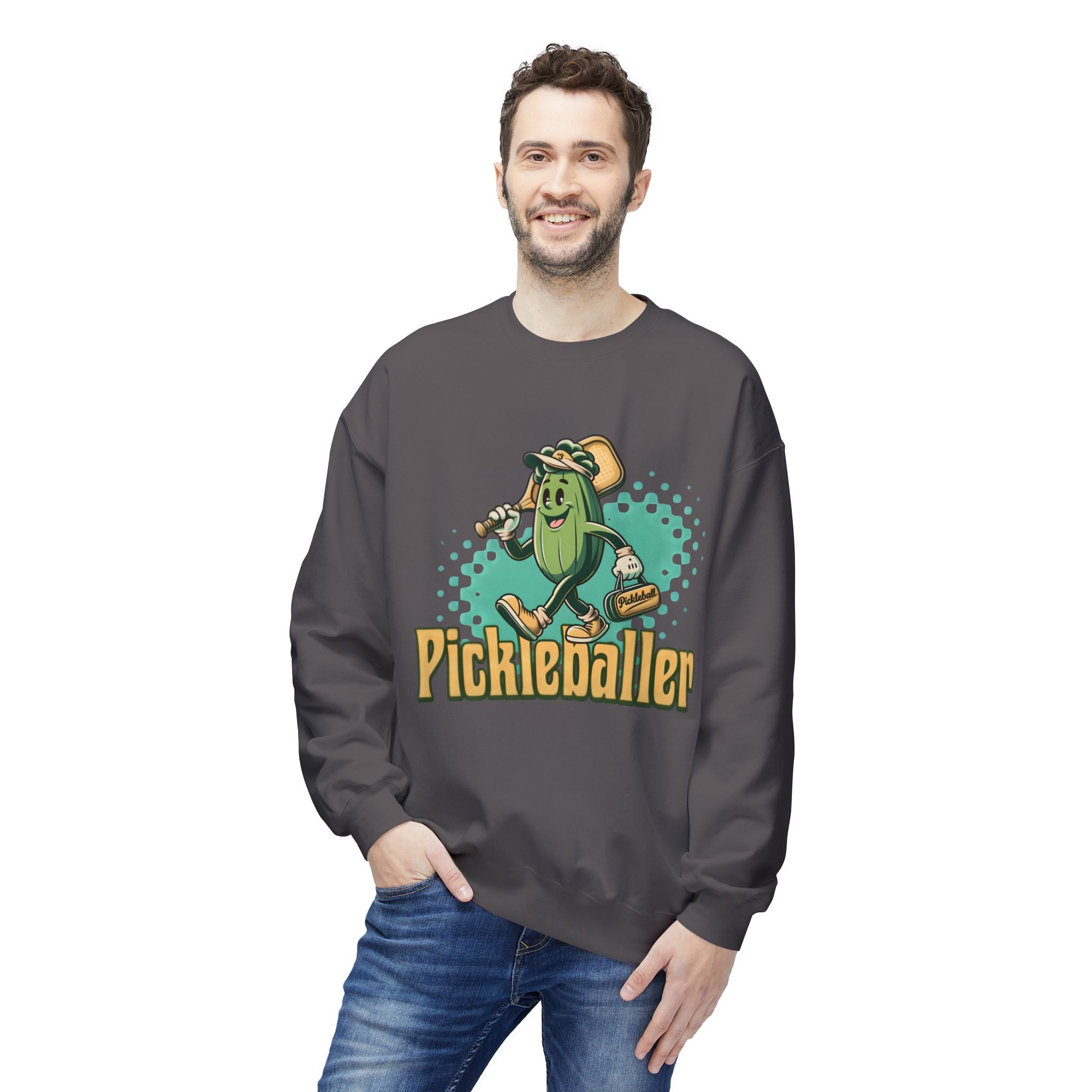 Pickleball Cartoon Crewneck Sweatshirt — "Pickleballer" Graphic