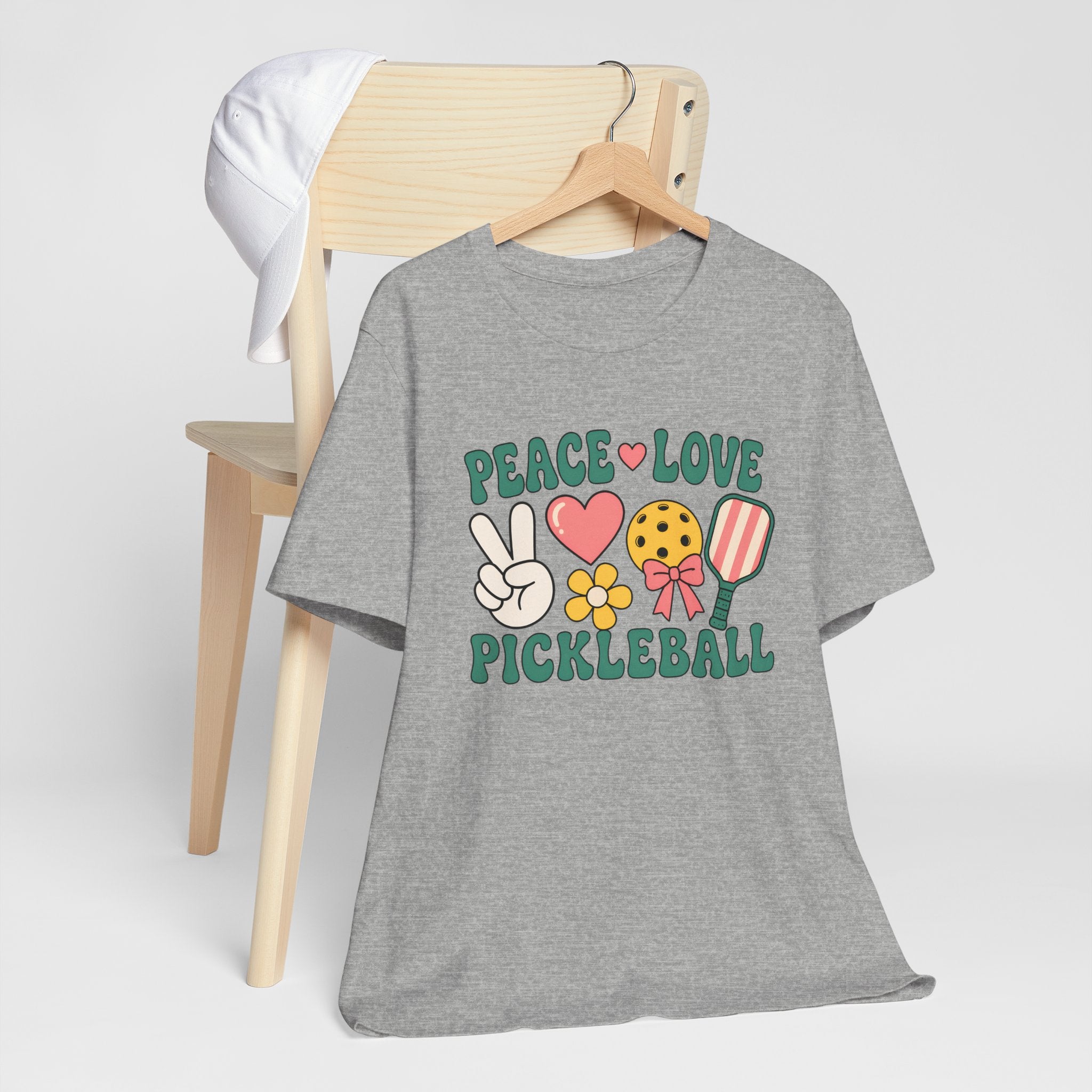 Pickleball Peace & Love T-Shirt – Cute Retro Paddle Design