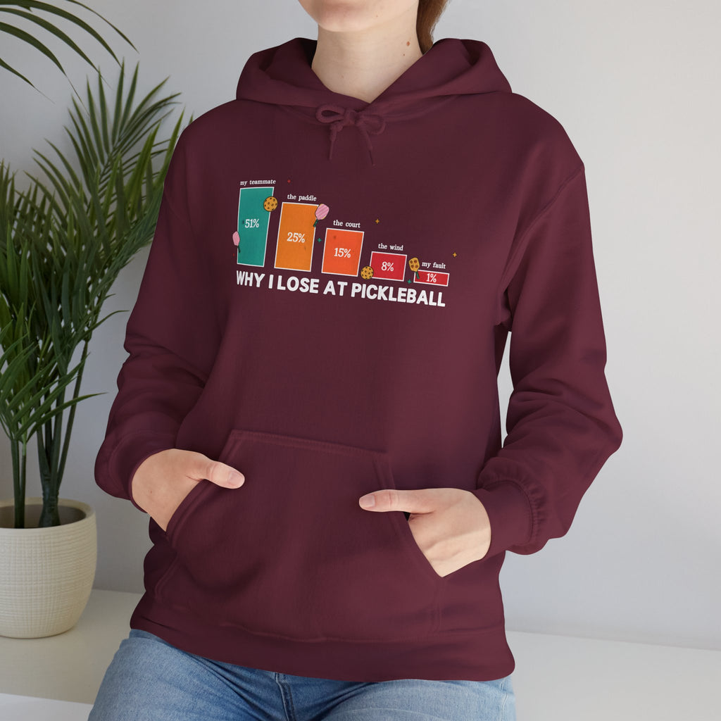 Pickleball Humor Hoodie – "Why I Lose at Pickleball" Bar Chart Graphic