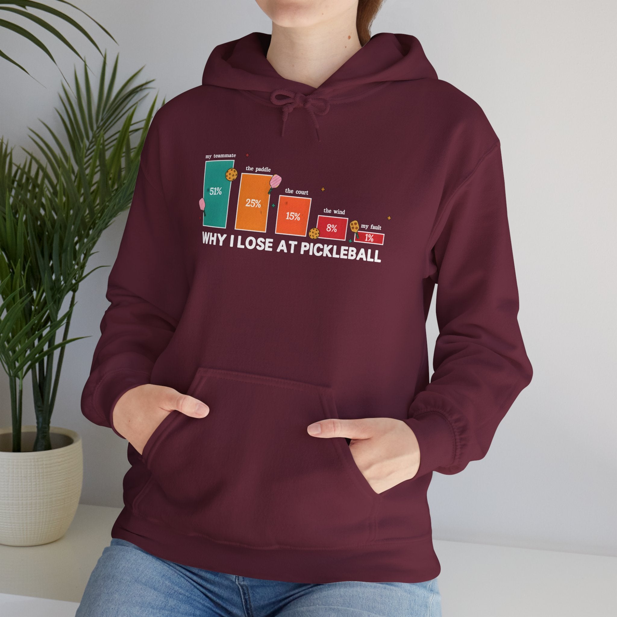 Pickleball Humor Hoodie – "Why I Lose at Pickleball" Bar Chart Graphic