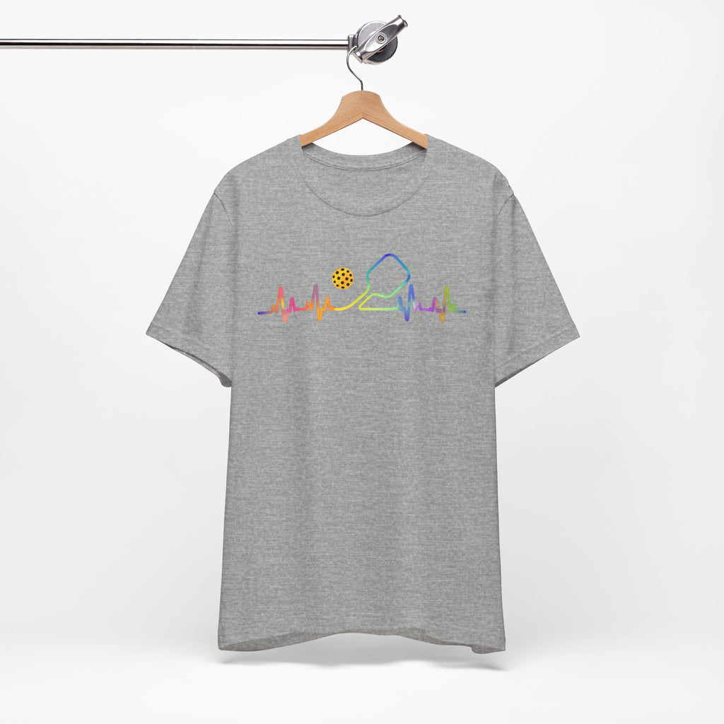 Ping Pong Heartbeat T-Shirt — Rainbow Table Tennis Paddle & Ball Tee