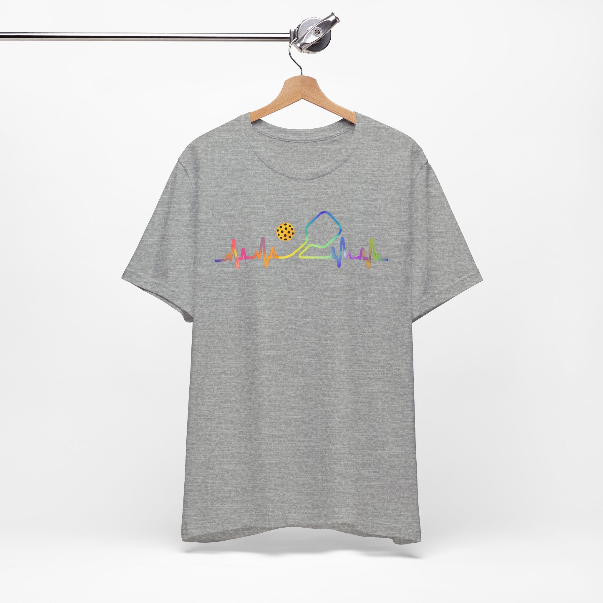 Ping Pong Heartbeat T-Shirt — Rainbow Table Tennis Paddle & Ball Tee
