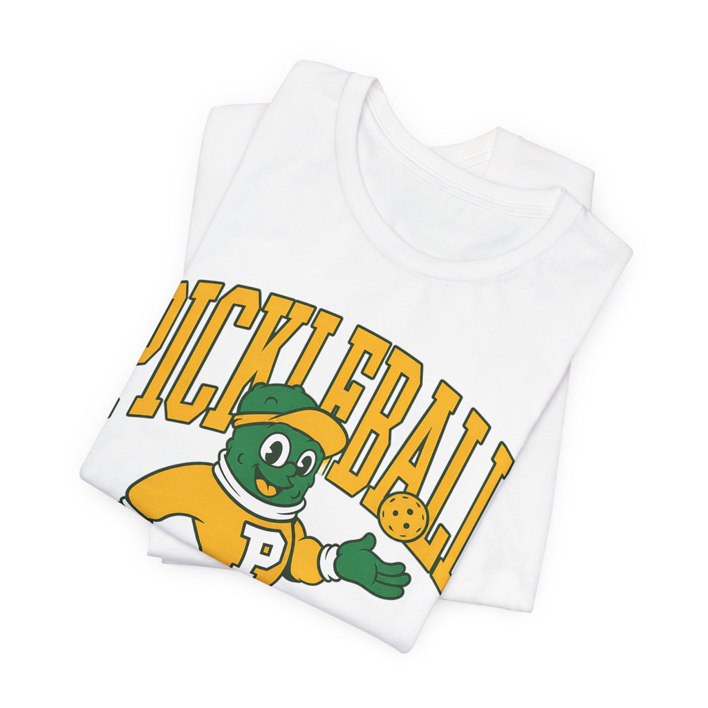 Pickleball Mascot T‑Shirt – Vintage Green & Gold “PICKLEBALL” Graphic (Est. 1965)