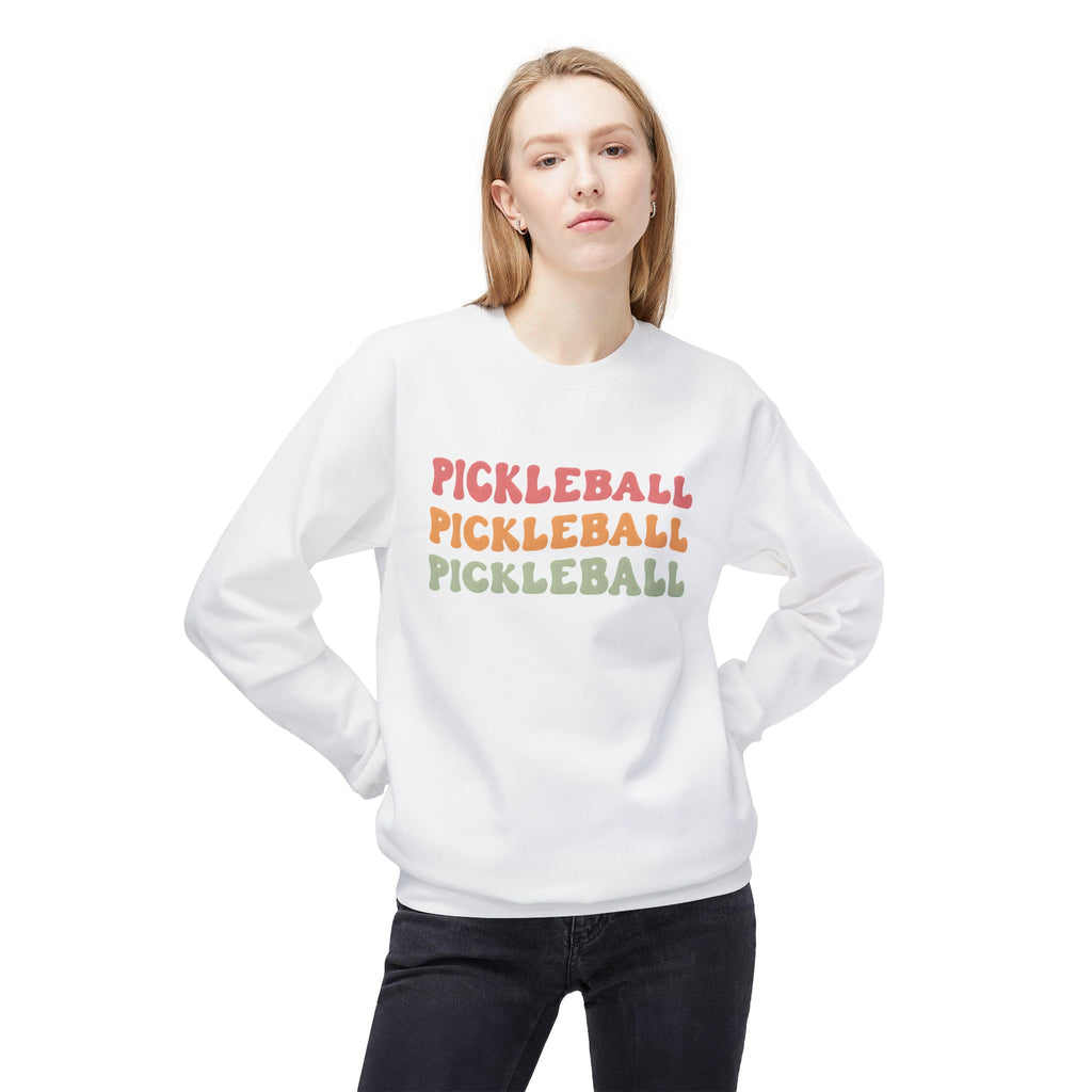 Pickleball Repeat Crewneck Sweatshirt — Retro Rainbow Pickleball Design