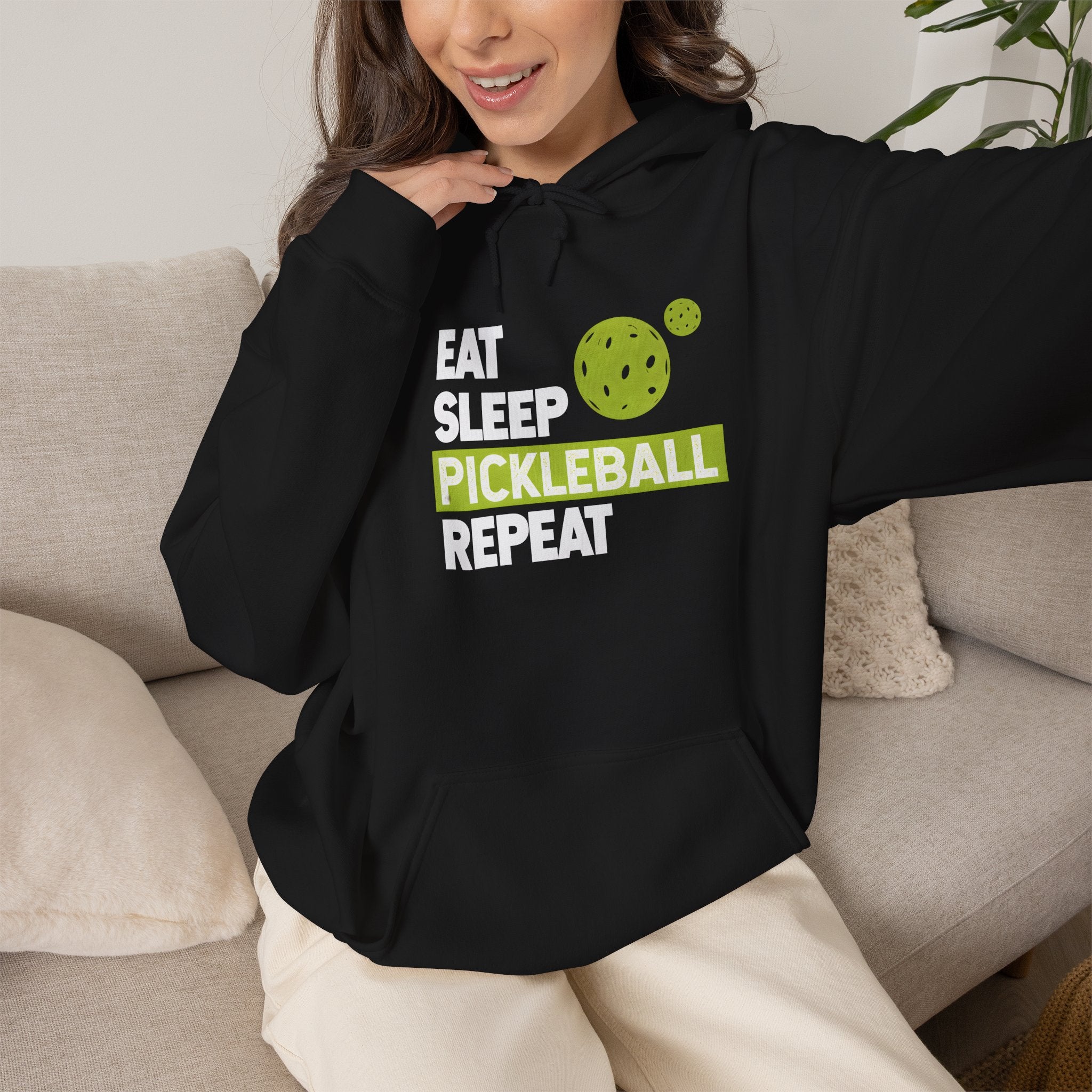 Pickleball Hoodie - "Eat Sleep Pickleball Repeat" Pullover for Players & Fans