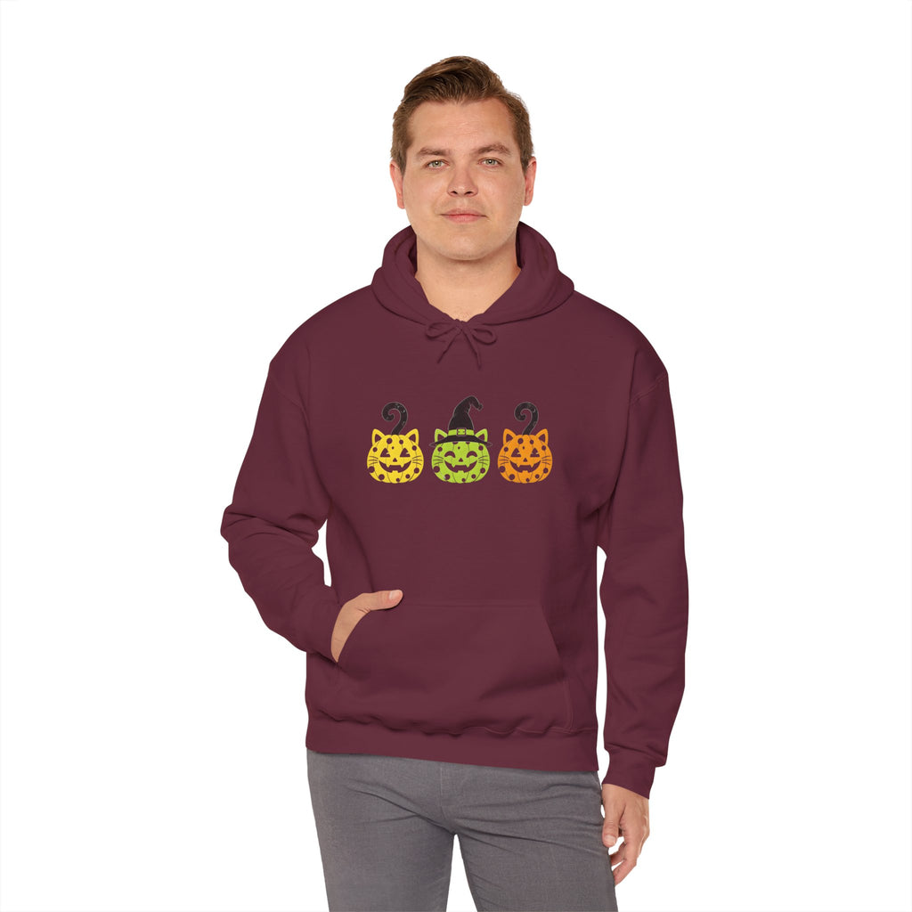 Pumpkin Trio Halloween Hoodie — Cute Witch Hat Jack-o'-Lantern Sweatshirt