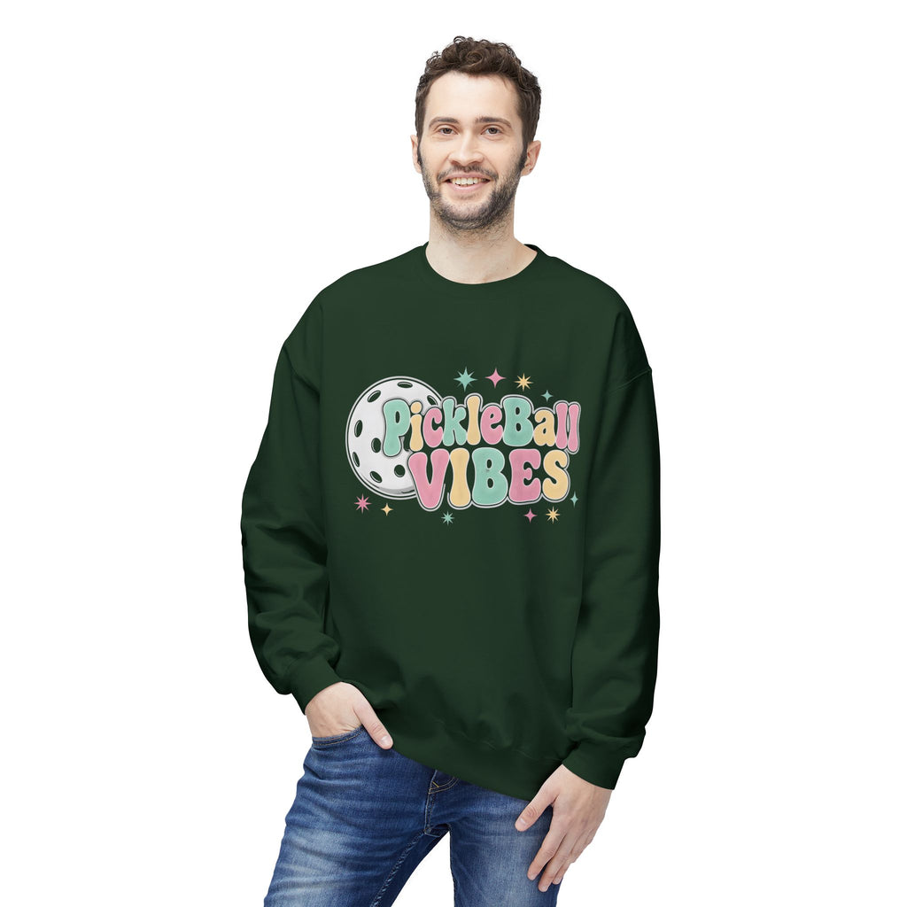 Pickleball Vibes Crewneck Sweatshirt — Pastel Retro Pickleball Graphic