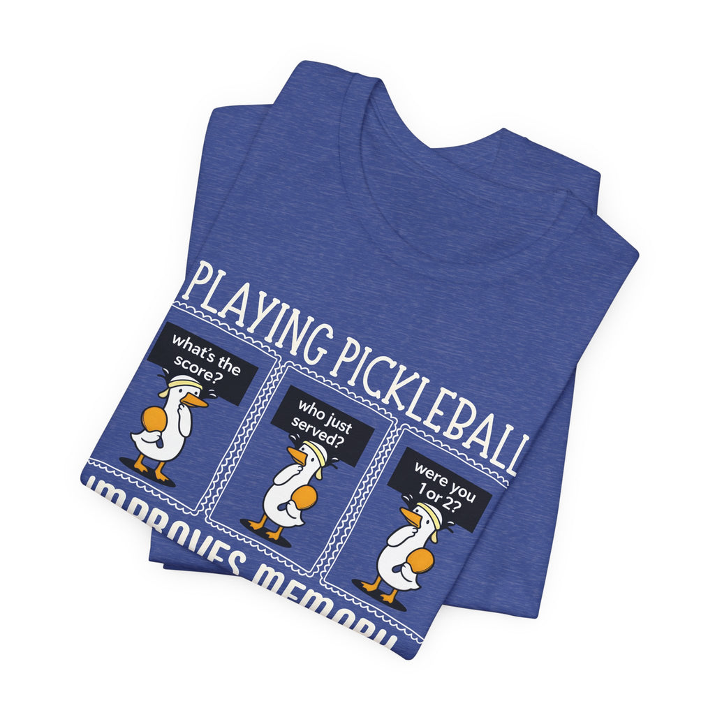 Pickleball Tee — "Playing Pickleball Improves Memory" Funny Penguin Graphic Shirt