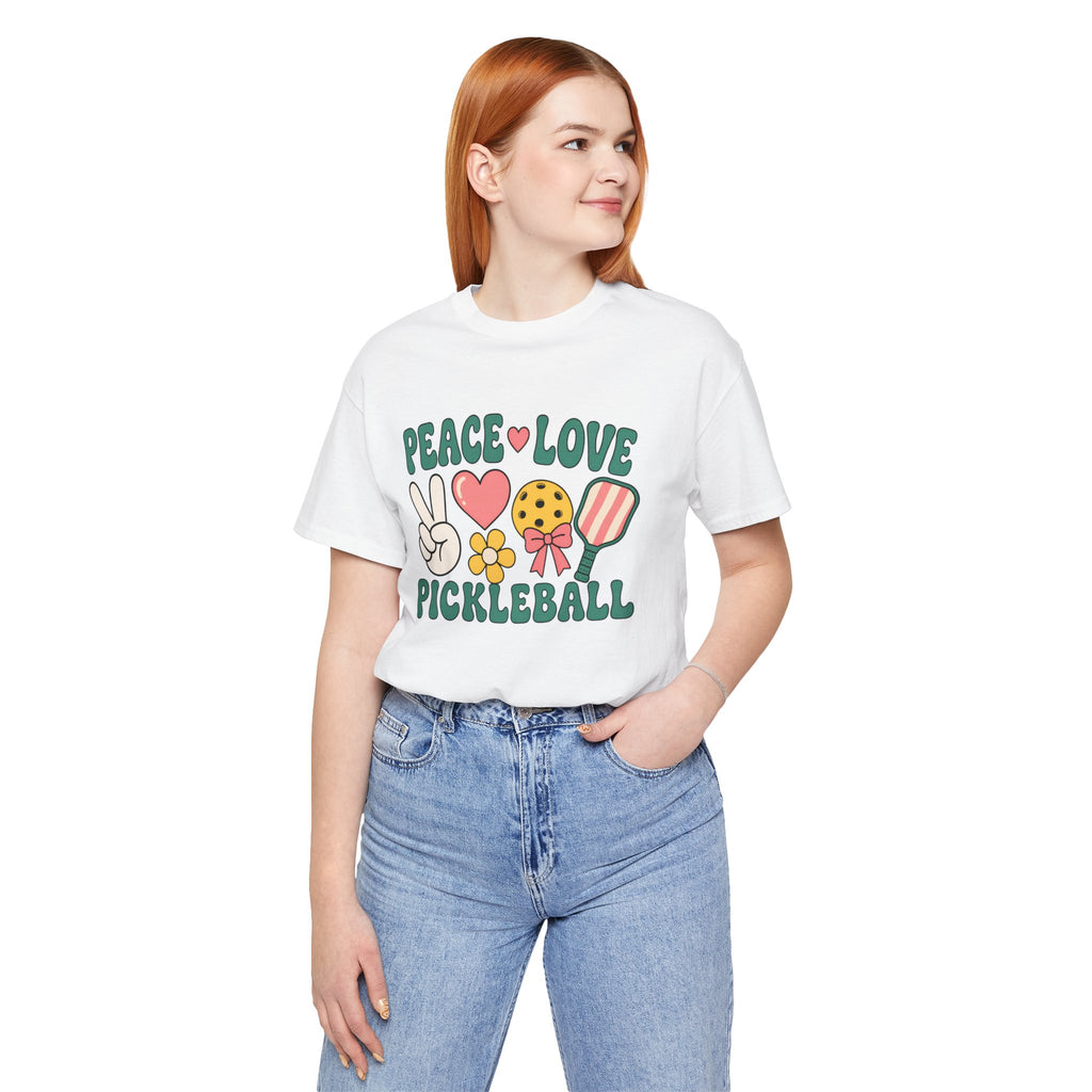 Pickleball Peace & Love T-Shirt – Cute Retro Paddle Design