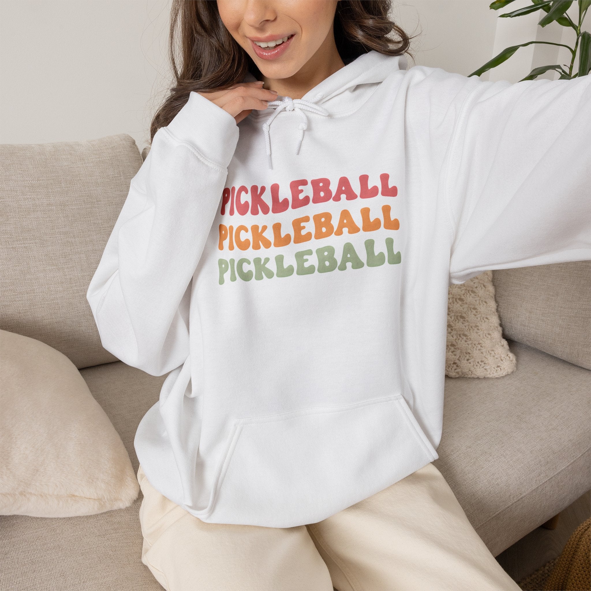 Pickleball Retro Text Hoodie — Repeated Pastel 'PICKLEBALL' Design