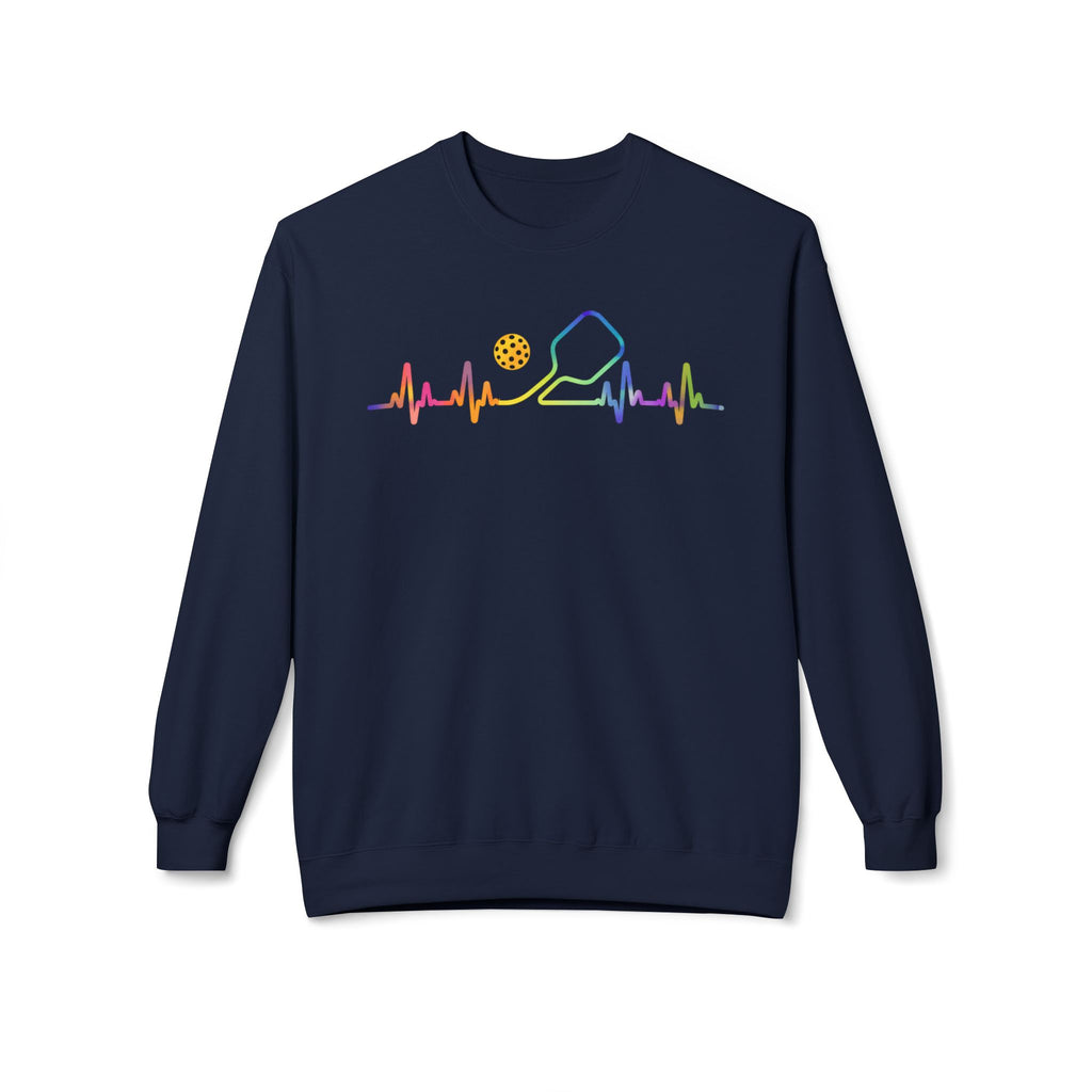 Pickleball Heartbeat Crewneck Sweatshirt — Rainbow Paddle & Ball Design