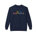 Pickleball Heartbeat Crewneck Sweatshirt — Rainbow Paddle & Ball Design