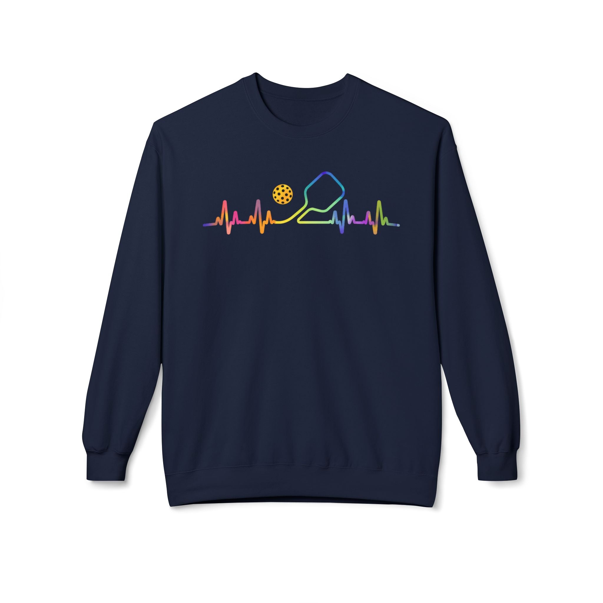 Pickleball Heartbeat Crewneck Sweatshirt — Rainbow Paddle & Ball Design