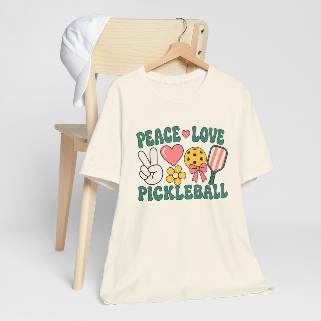 Pickleball Peace & Love T-Shirt – Cute Retro Paddle Design