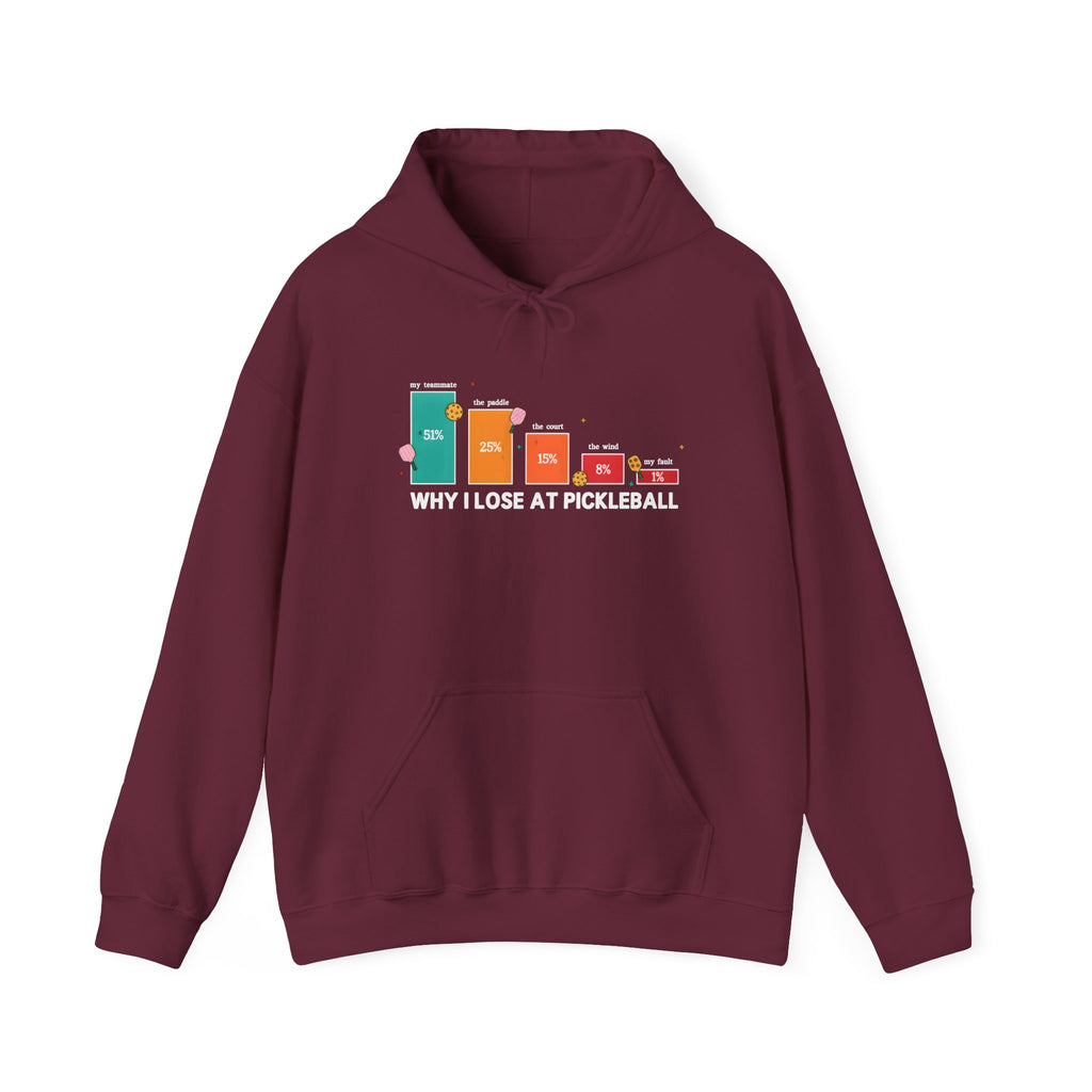 Pickleball Humor Hoodie – "Why I Lose at Pickleball" Bar Chart Graphic