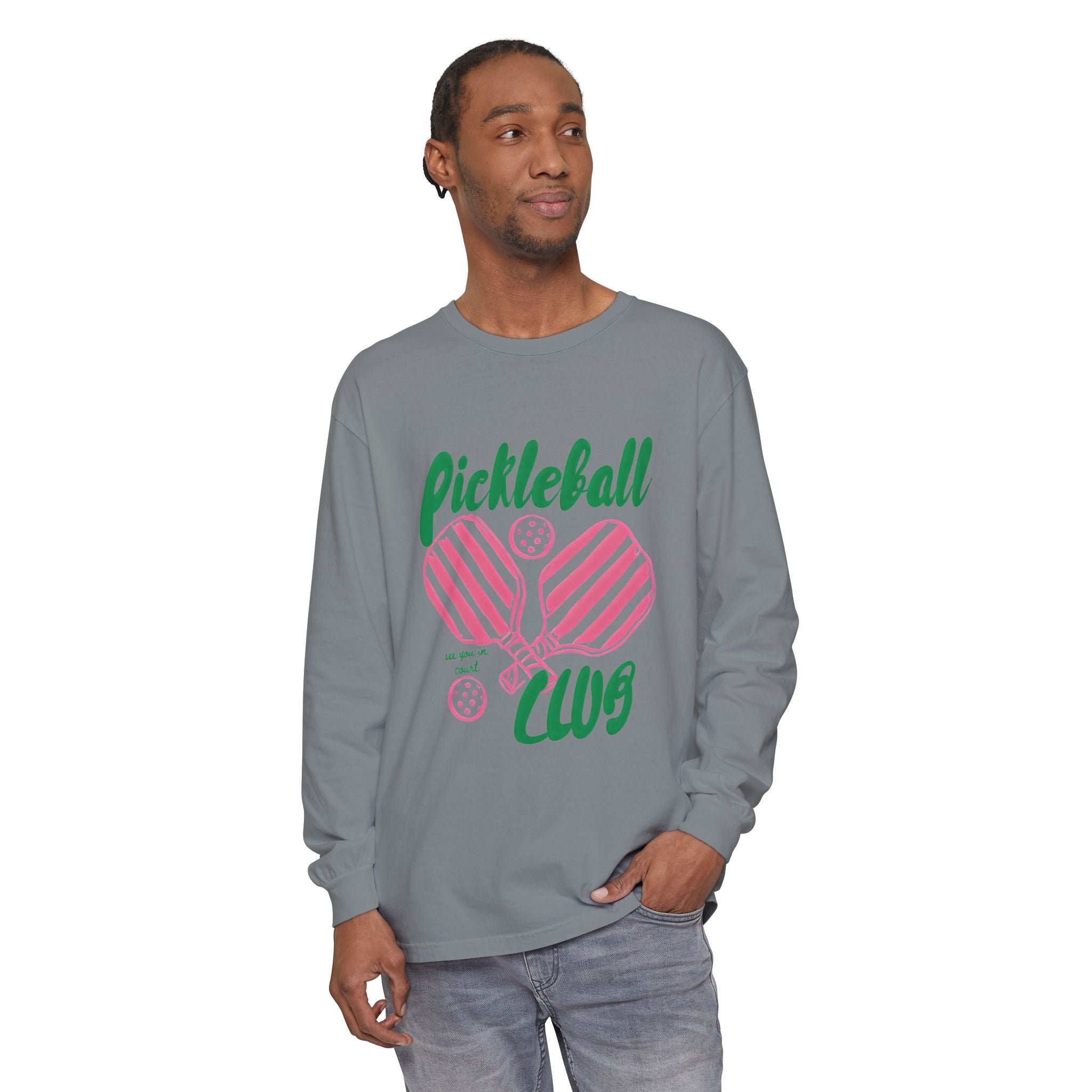 Pickleball Love Long Sleeve Tee – Women's Pink Paddle Graphic