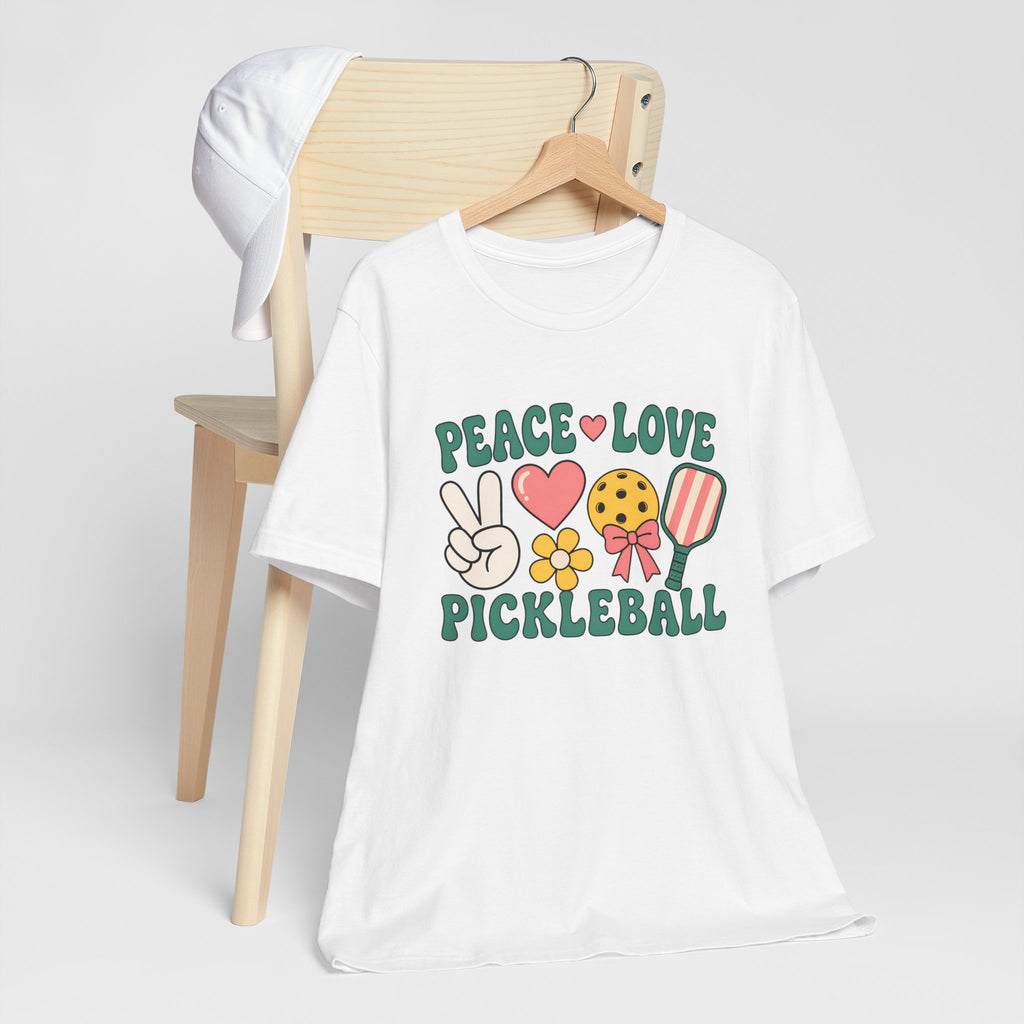 Pickleball Peace & Love T-Shirt – Cute Retro Paddle Design