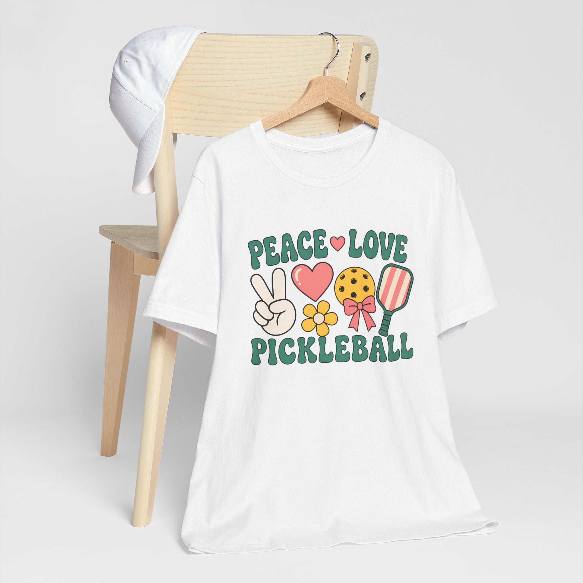 Pickleball Peace & Love T-Shirt – Cute Retro Paddle Design