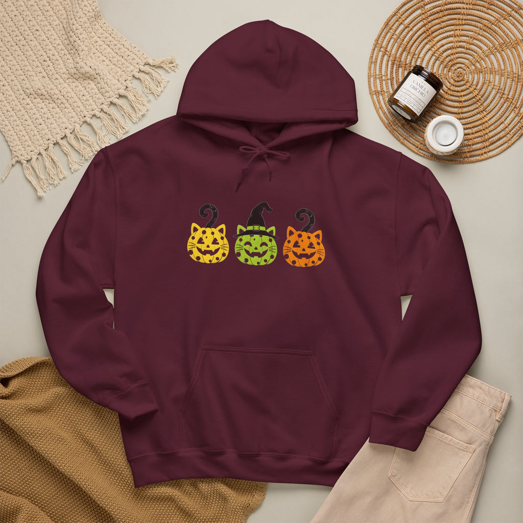 Pumpkin Trio Halloween Hoodie — Cute Witch Hat Jack-o'-Lantern Sweatshirt