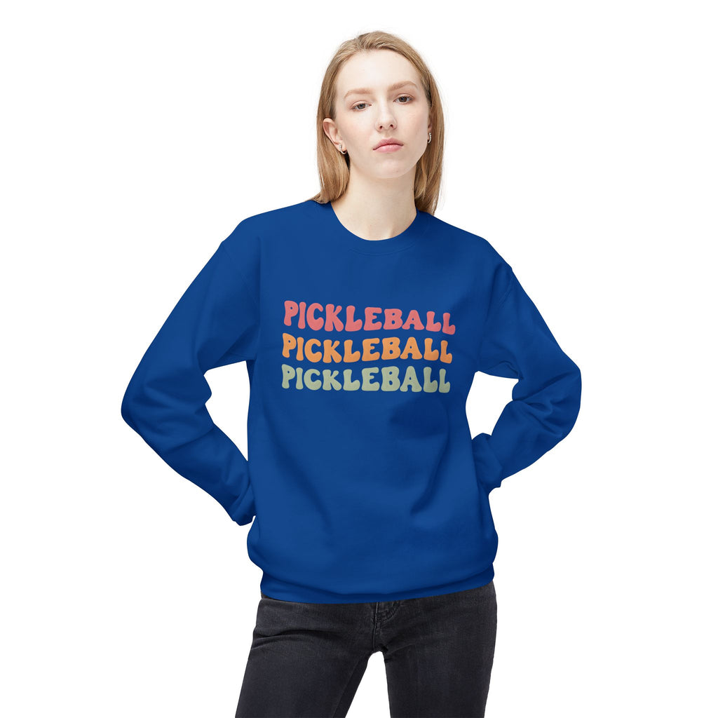 Pickleball Repeat Crewneck Sweatshirt — Retro Rainbow Pickleball Design