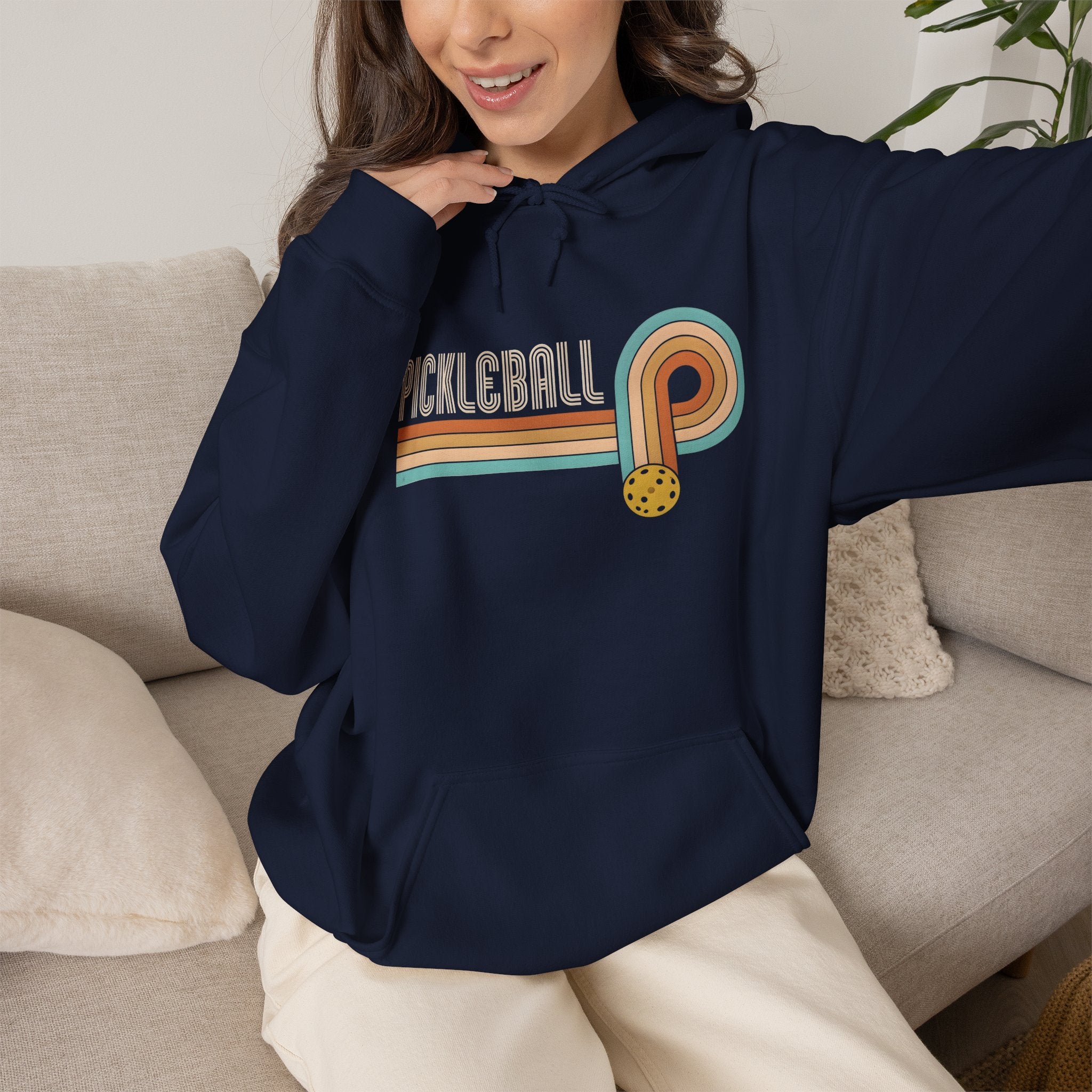 Retro Pickleball Hoodie – Vintage Stripes & Paddle Logo