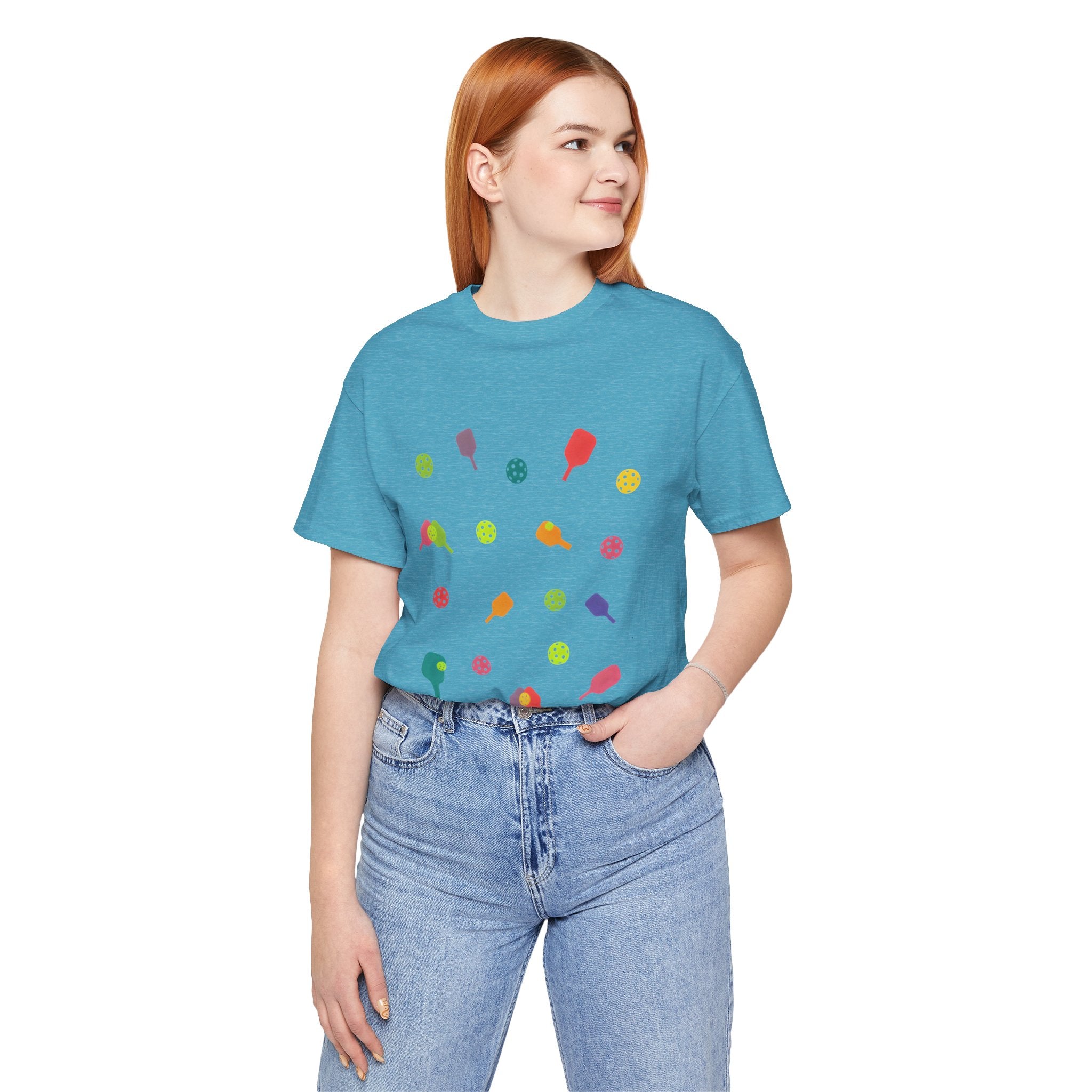 Pickleball Pattern Tee — Colorful Paddle & Ball Graphic T-Shirt