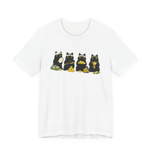 Black Cat Fortune T-Shirt – Cute Lucky Cats with Gold Coins Graphic Tee