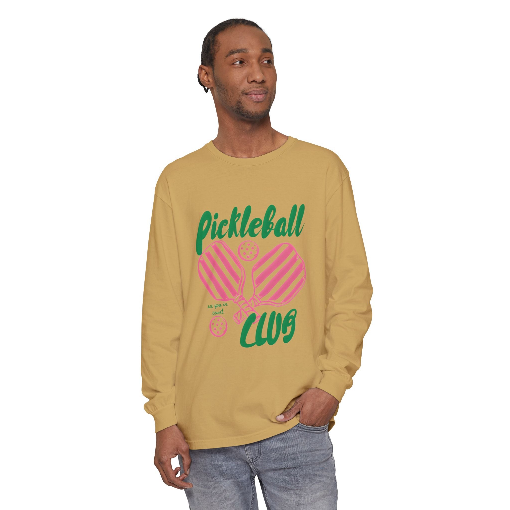 Pickleball Love Long Sleeve Tee – Women's Pink Paddle Graphic