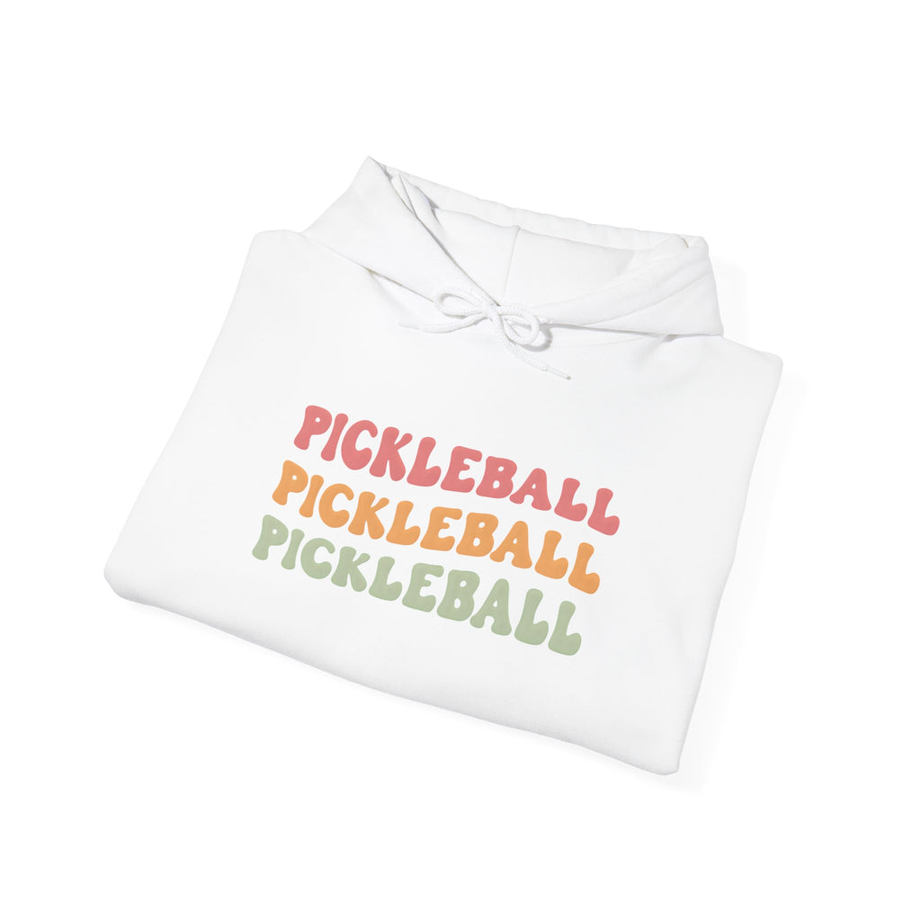 Pickleball Retro Text Hoodie — Repeated Pastel 'PICKLEBALL' Design