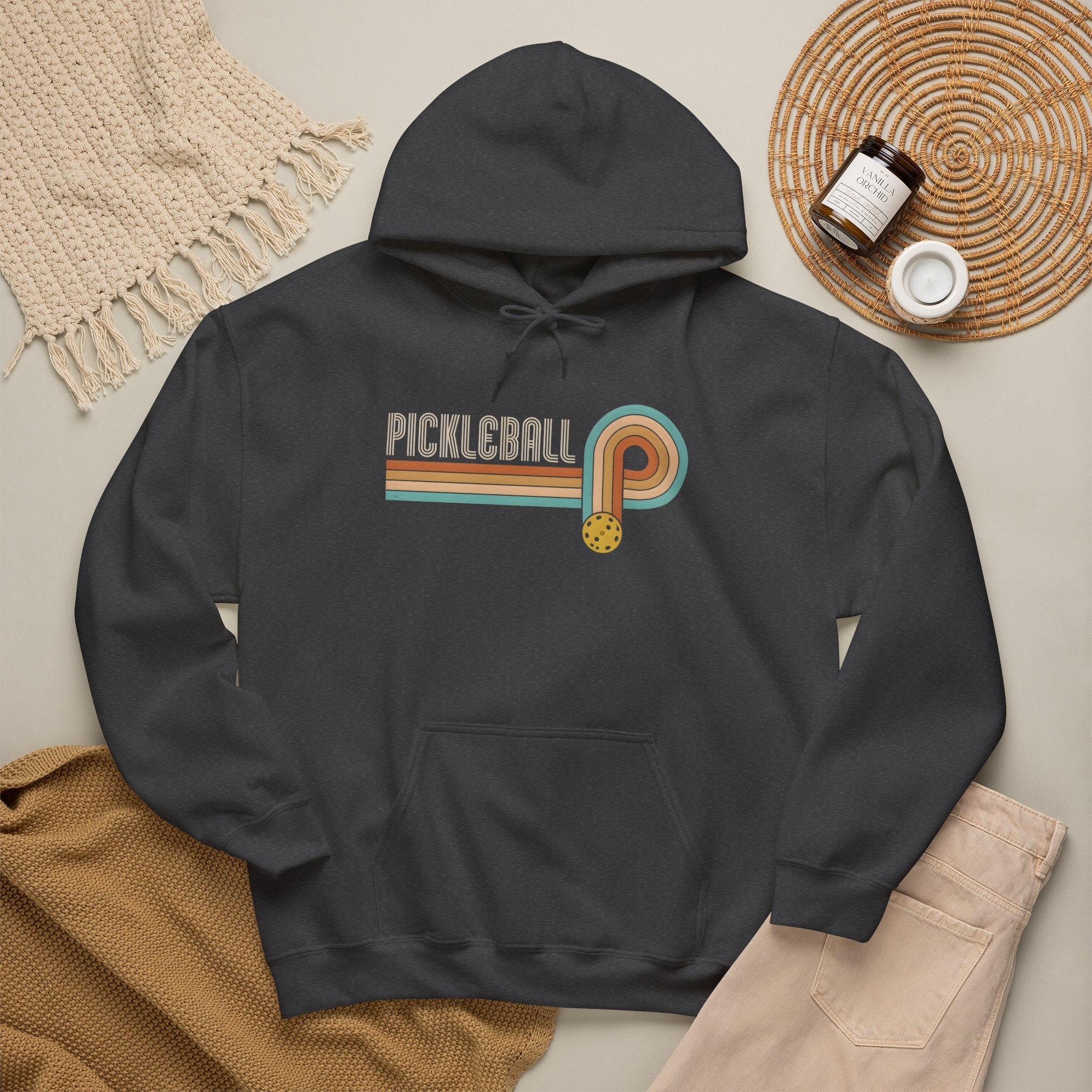 Retro Pickleball Hoodie – Vintage Stripes & Paddle Logo