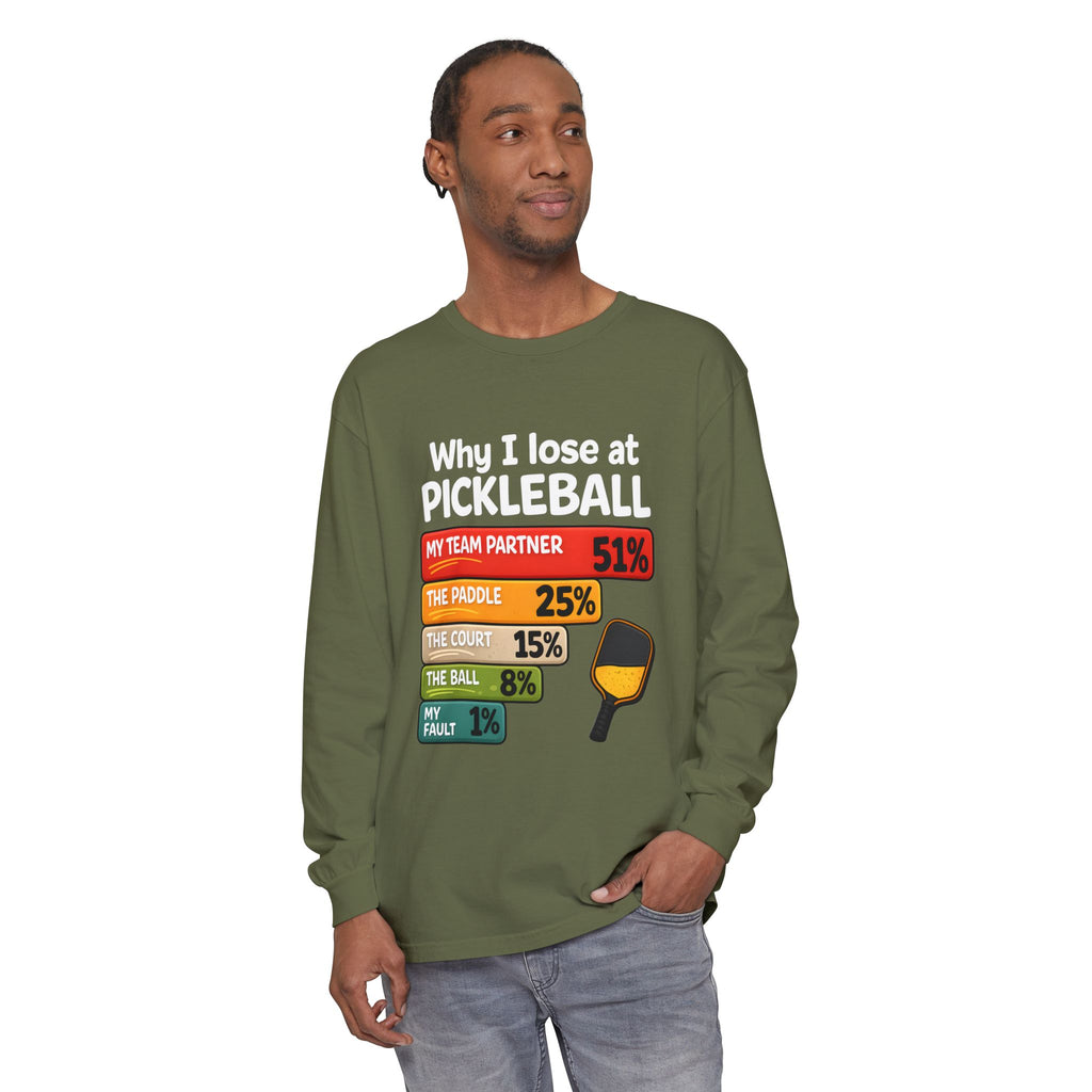 Pickleball Humor Long Sleeve Tee — "My Team Partner 51%" Statistic Graphic