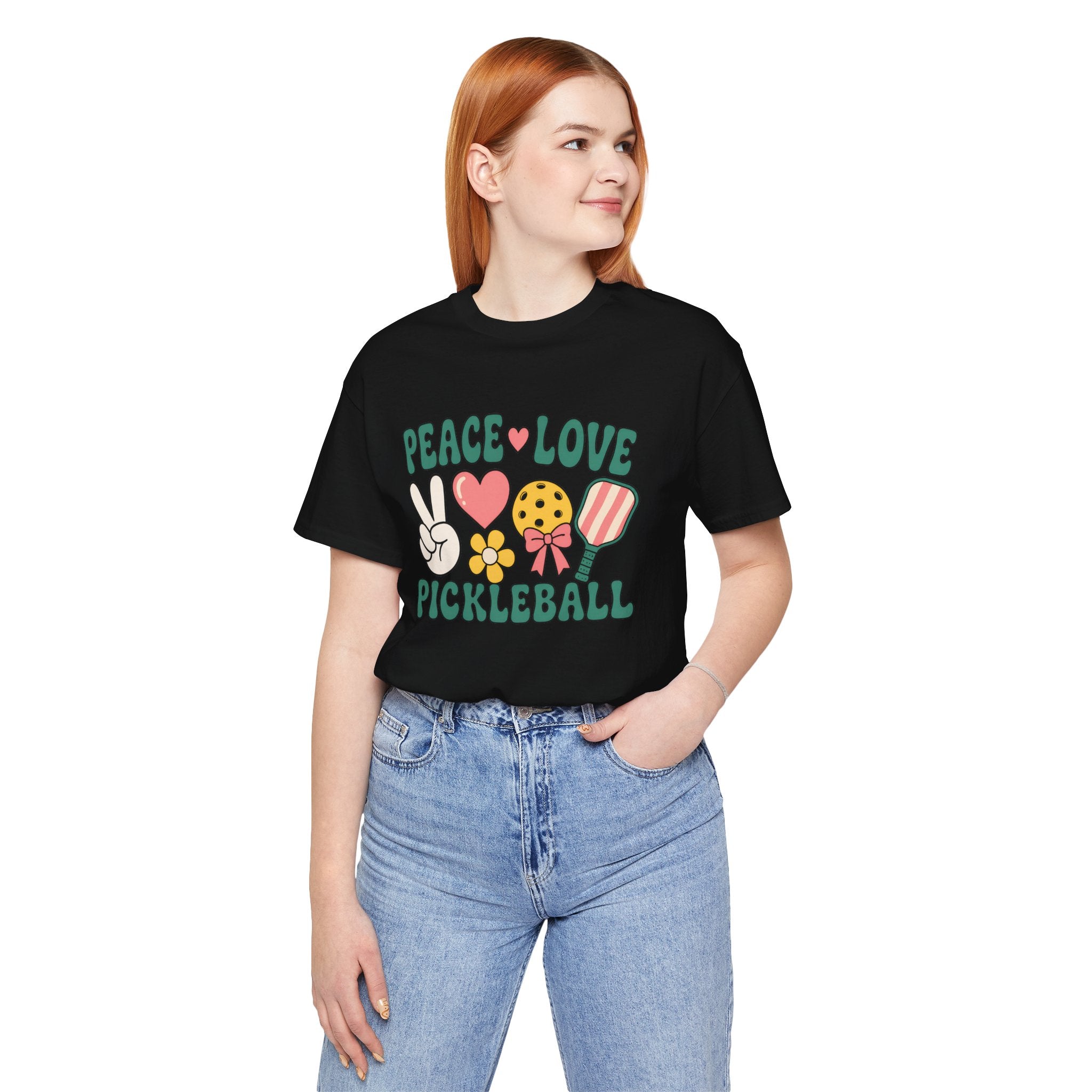 Pickleball Peace & Love T-Shirt – Cute Retro Paddle Design