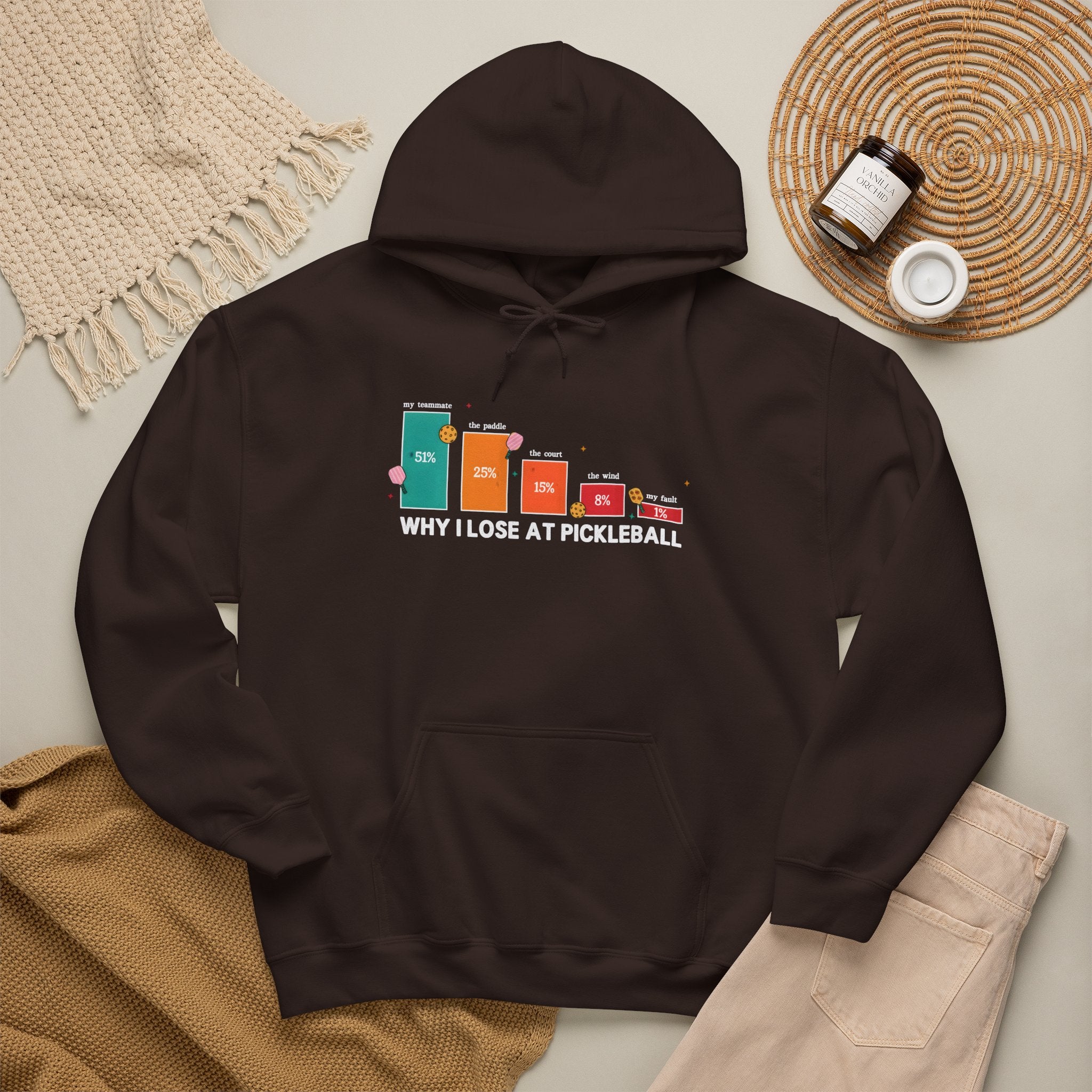 Pickleball Humor Hoodie – "Why I Lose at Pickleball" Bar Chart Graphic