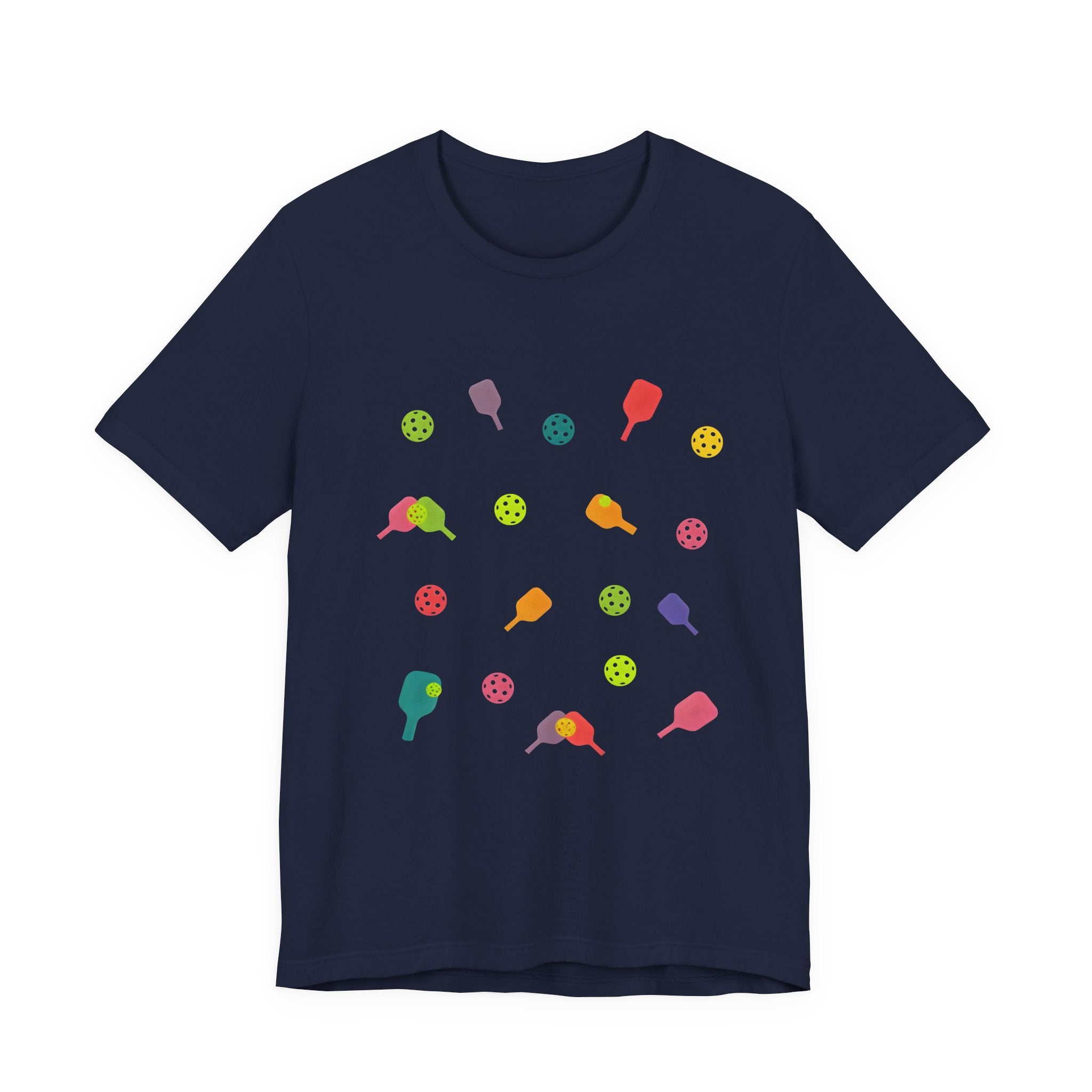 Pickleball Pattern Tee — Colorful Paddle & Ball Graphic T-Shirt