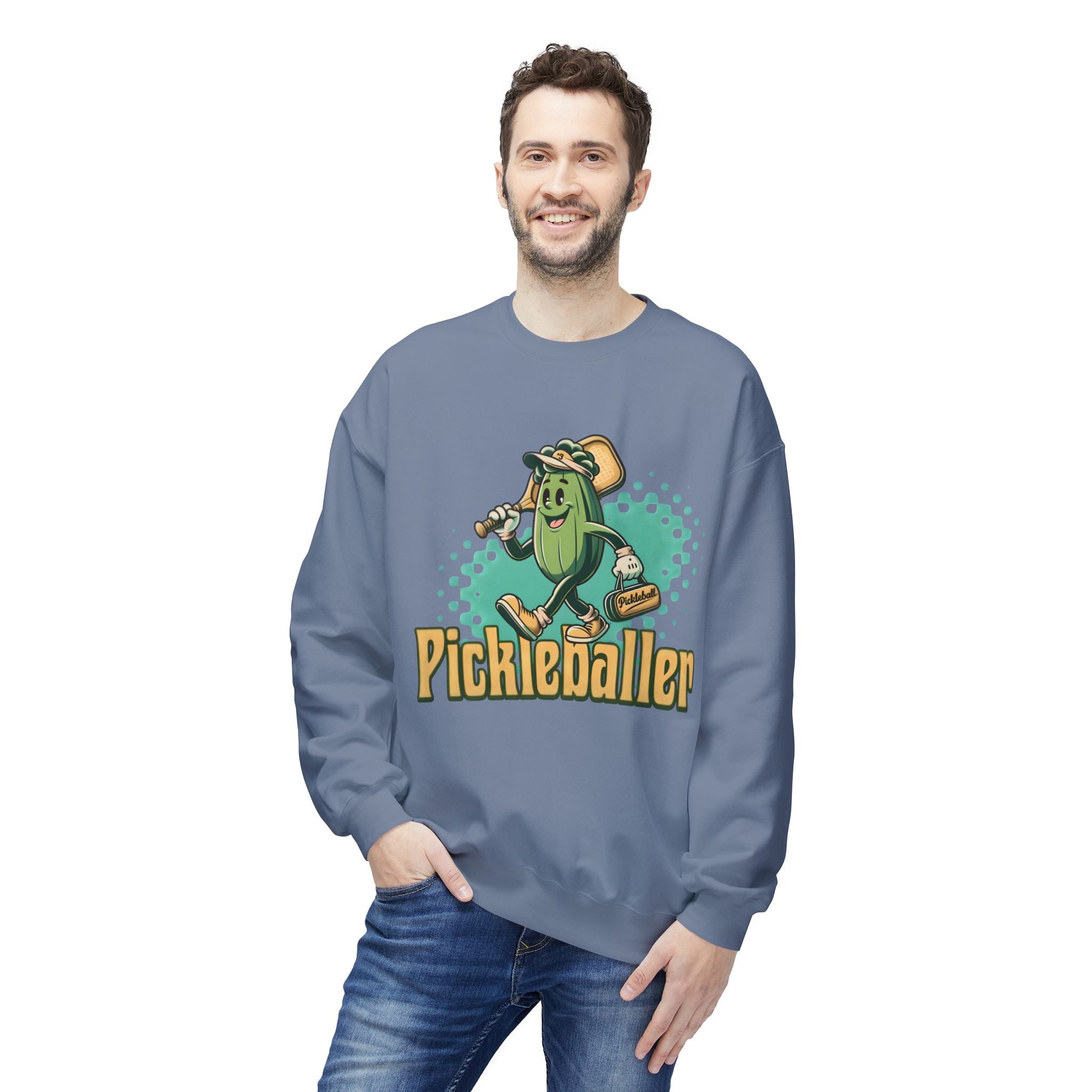 Pickleball Cartoon Crewneck Sweatshirt — "Pickleballer" Graphic