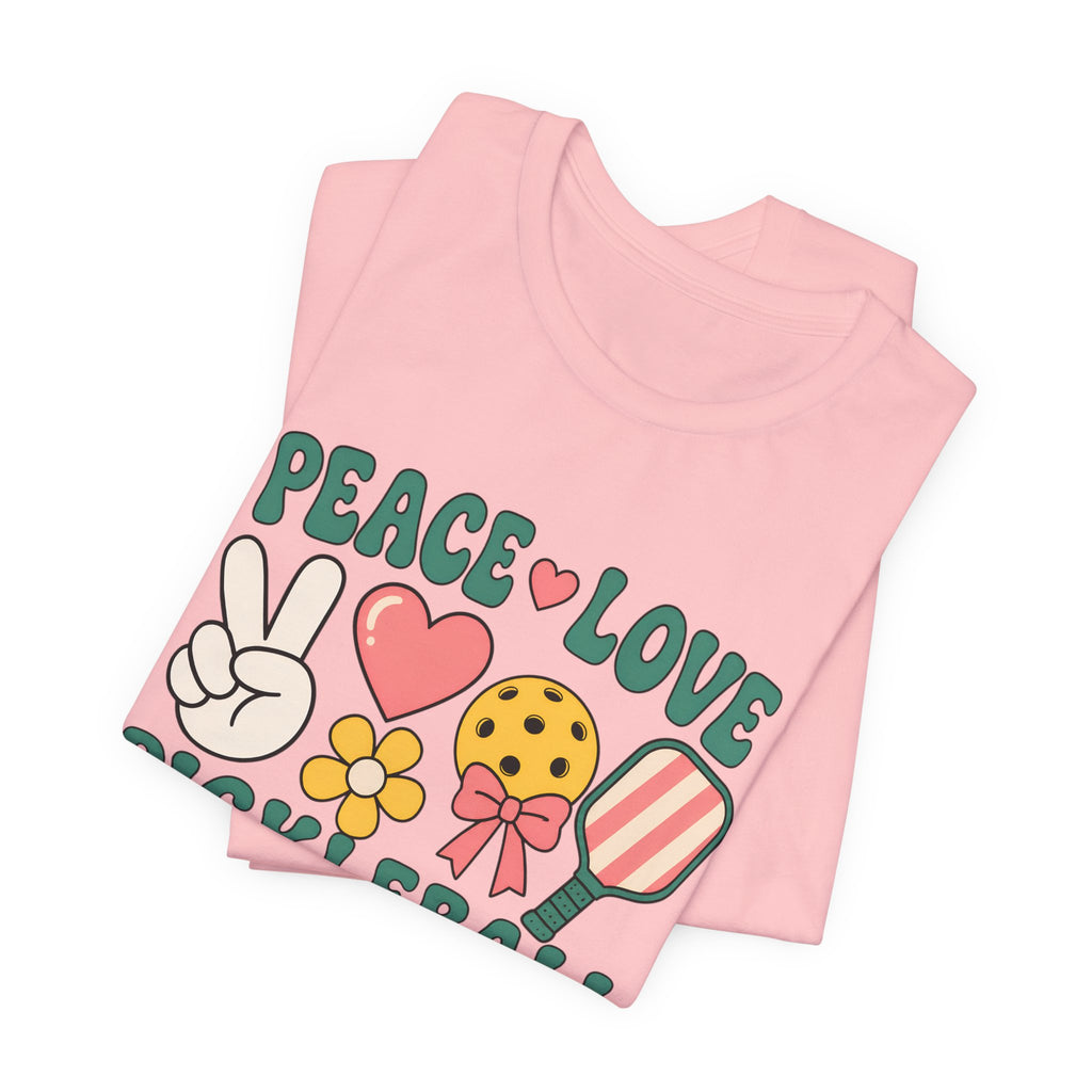 Pickleball Peace & Love T-Shirt – Cute Retro Paddle Design